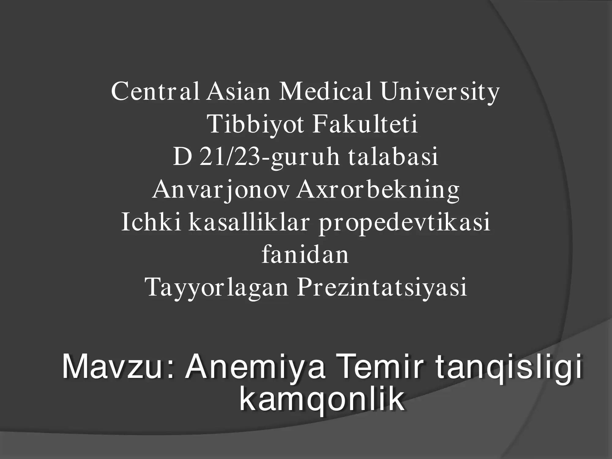 Anemiya Temir tanqisligi kamqonlik