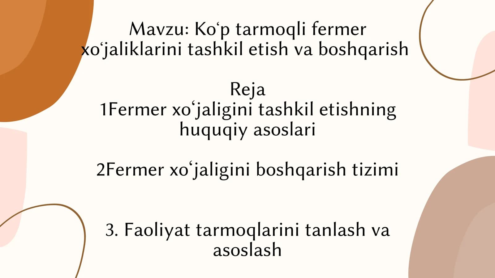 Koʻp tarmoqli fermer xoʻjaliklarini tashkil etish va boshqarish