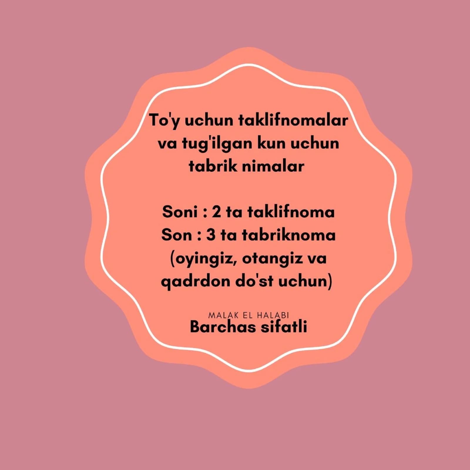 To'y uchun taklifnomalar va tug'ilgan kun uchun tabriknomalar