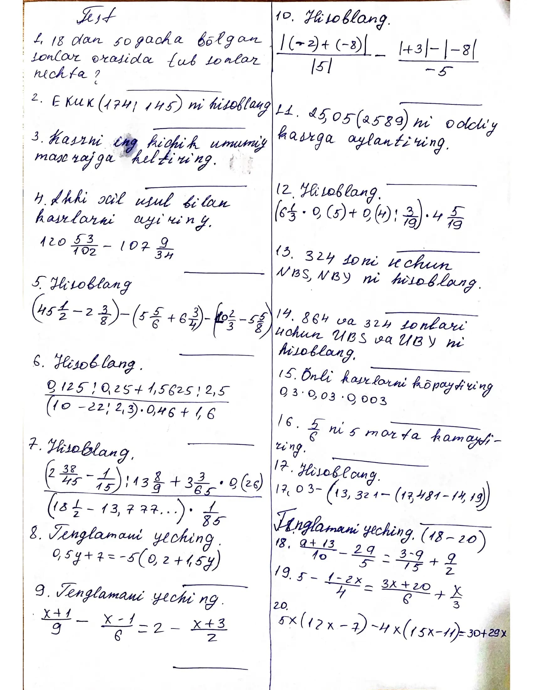 matematika test