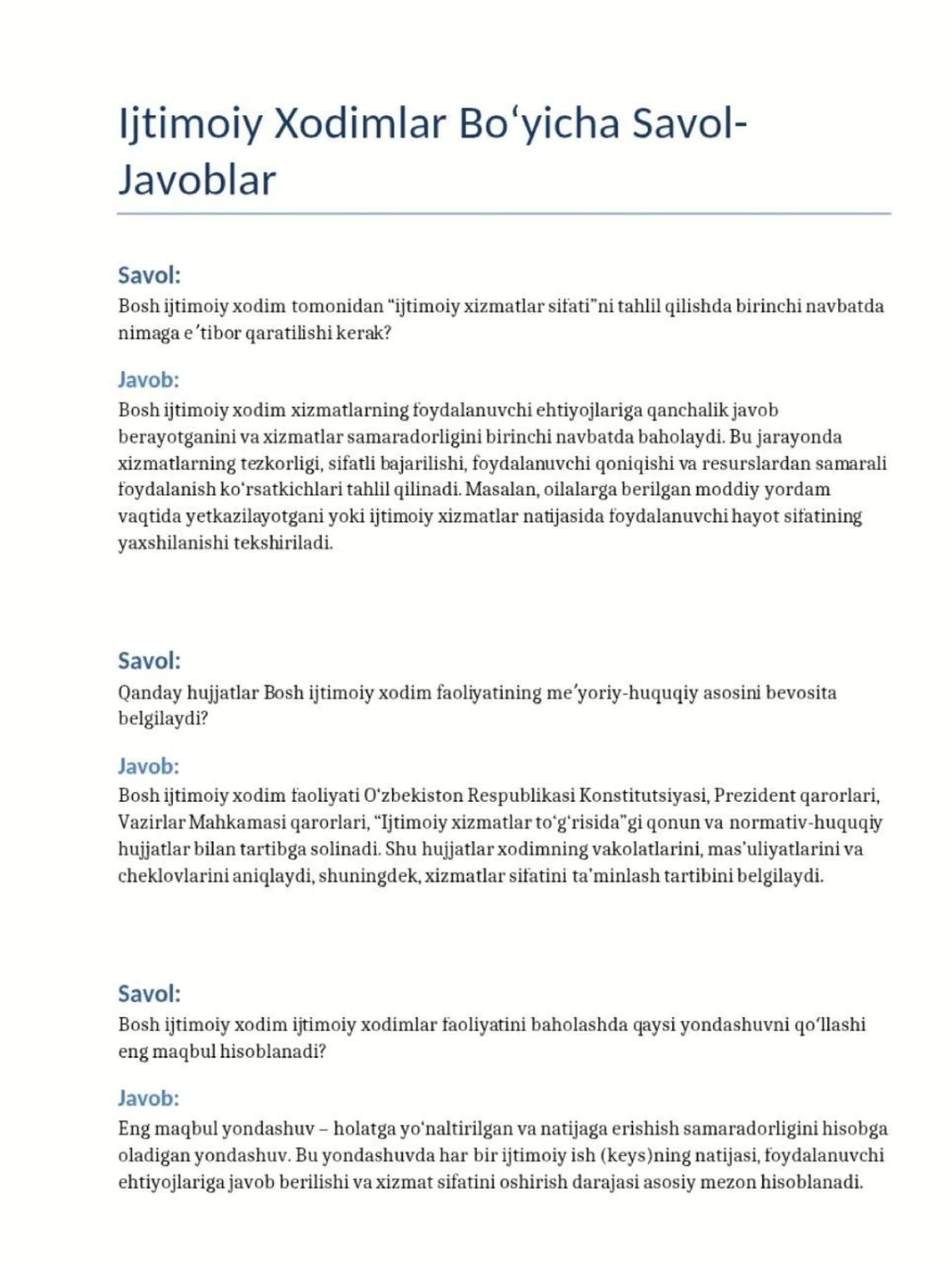 Ijtimoiy hodim suhbat javoblari