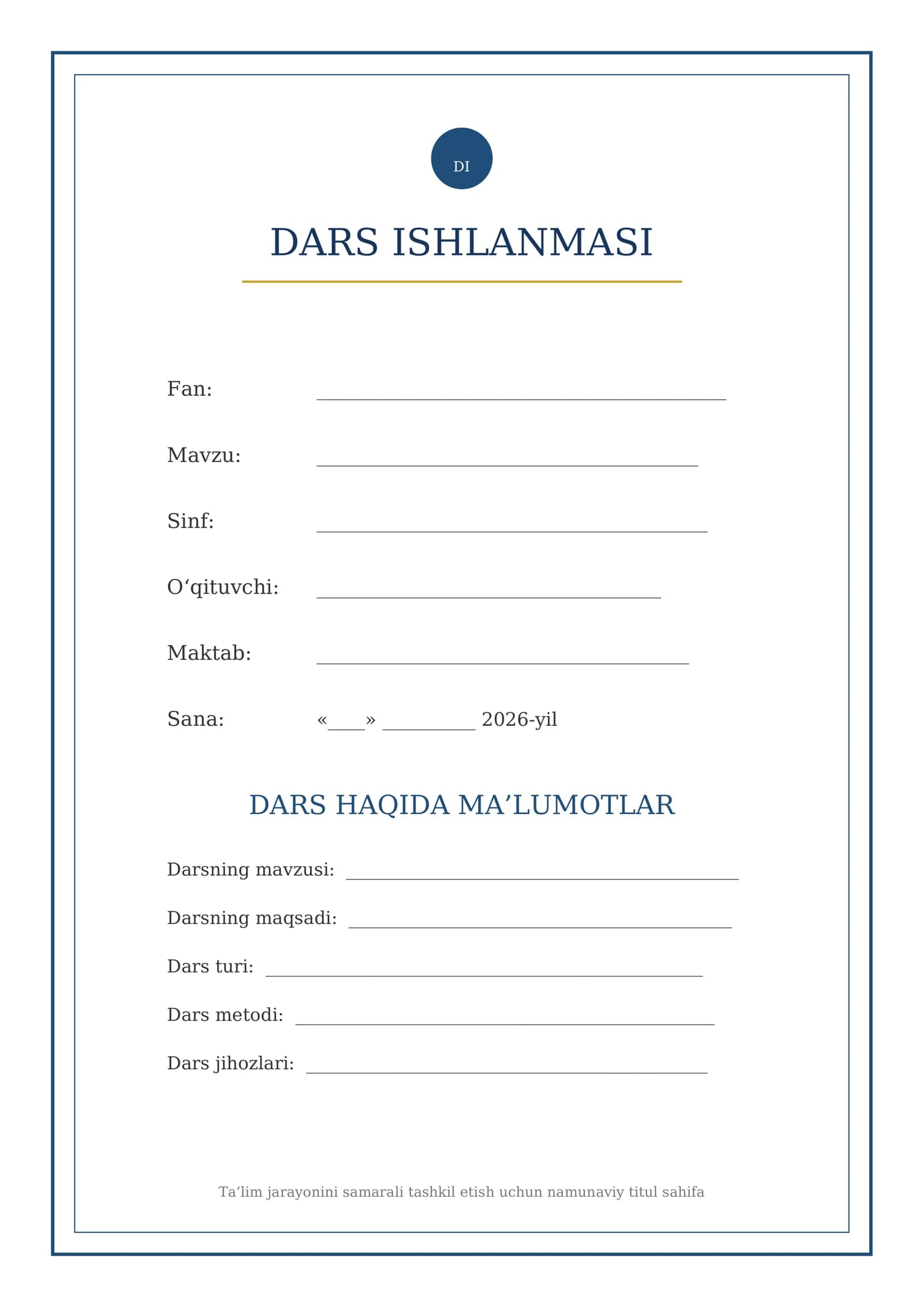 Dars ishlanmasi tituli