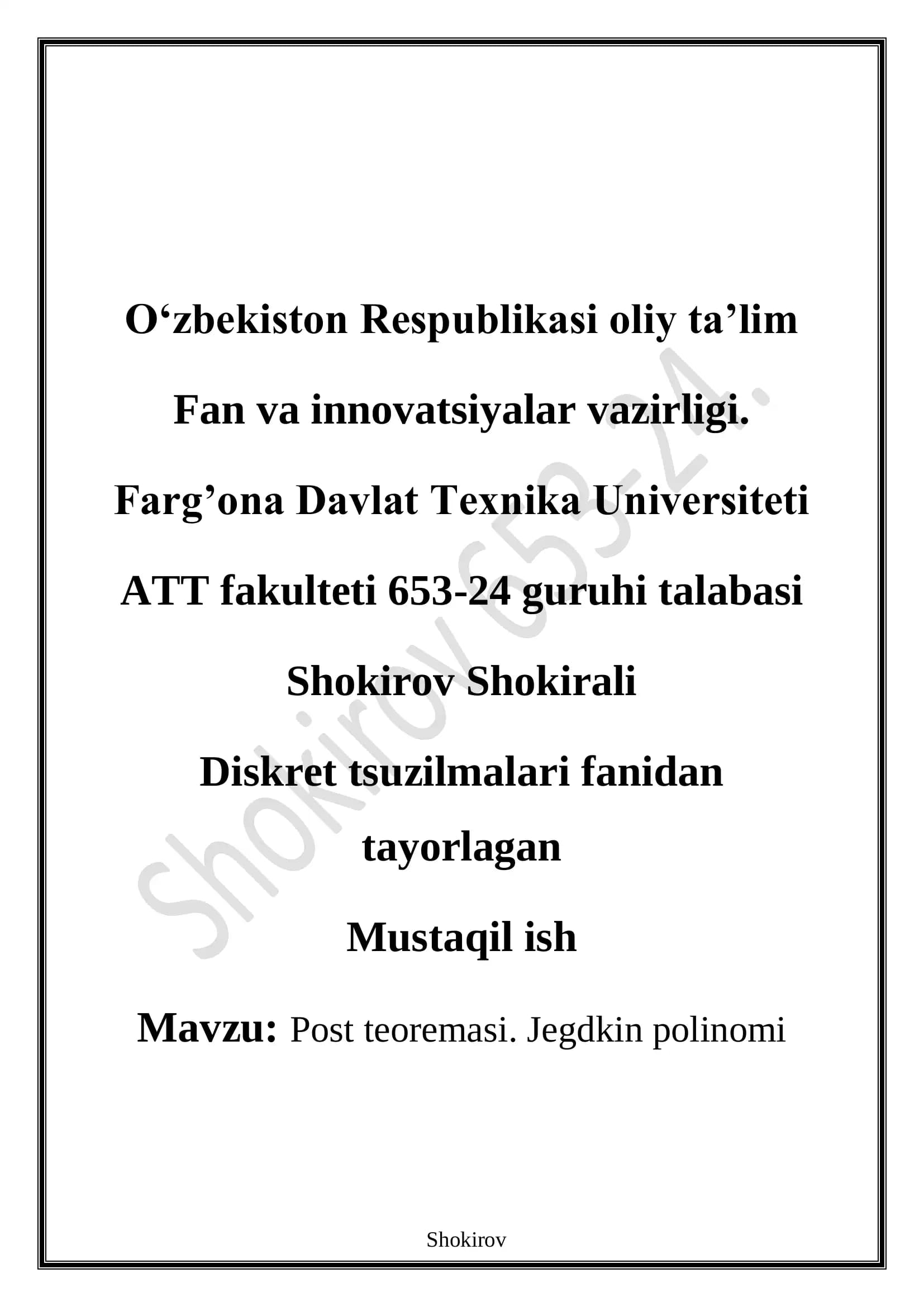 Diskret tsuzilmalari fanidan