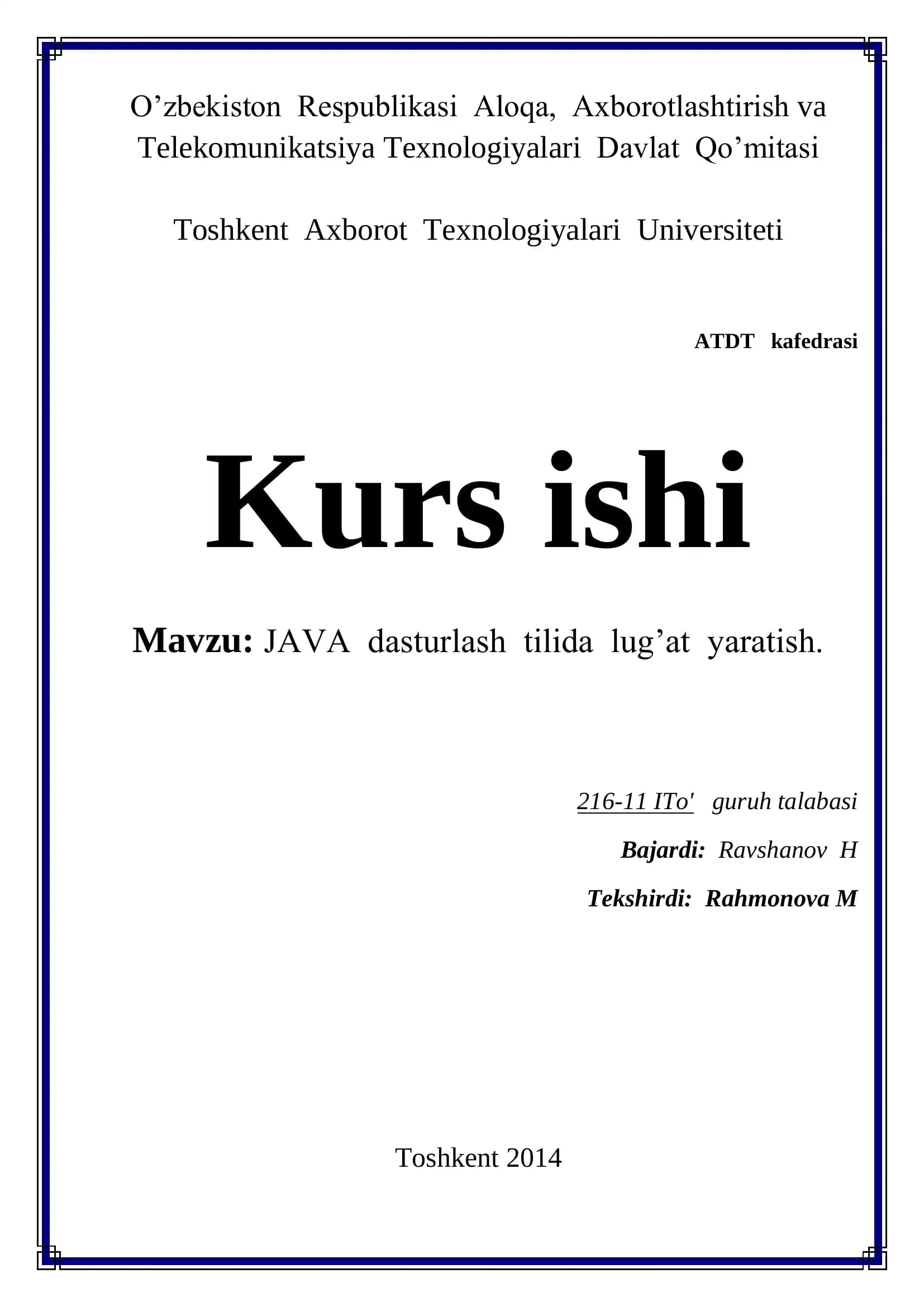 JAVA dasturlash tilida lug‟at yaratish