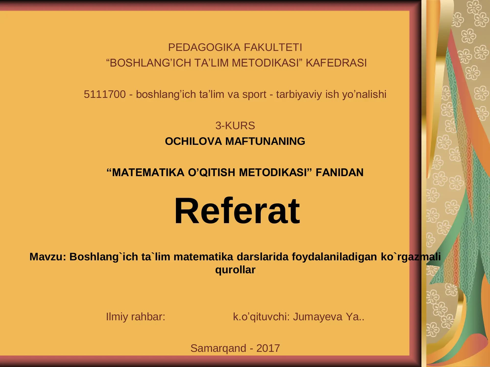 BOSH LANG'ICH TA'LIM METODIKASI