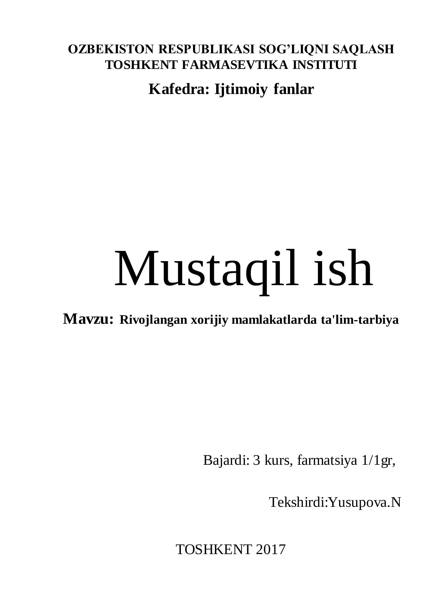 Rivojlangan xorijiy mamlakatlarda ta'lim-tarbiya