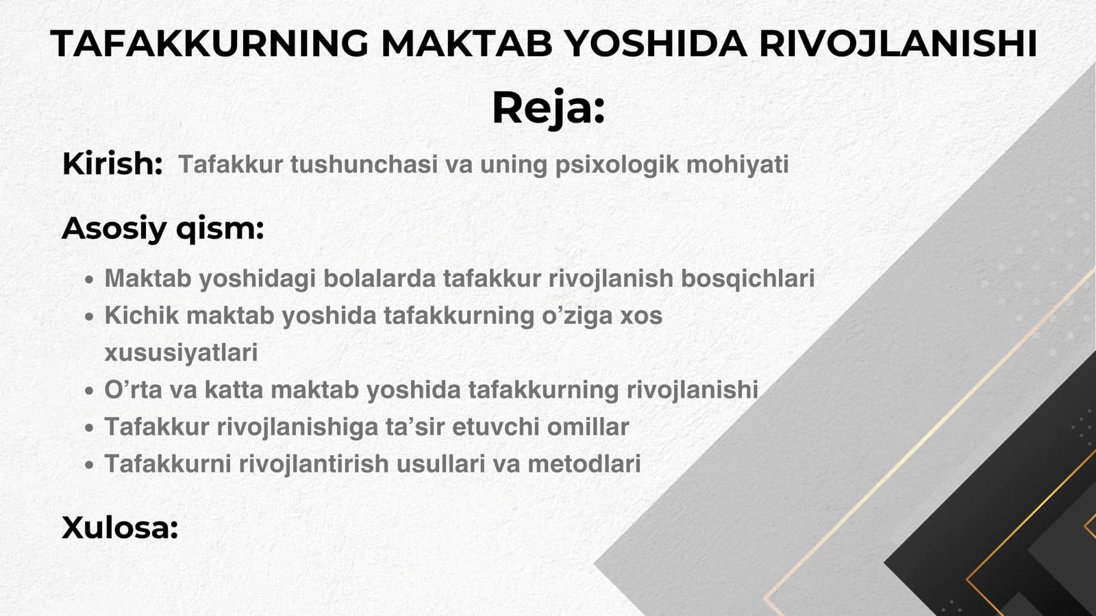 TAFAKKURNING MAKTAB YOSHIDA RIVOJLANISHI