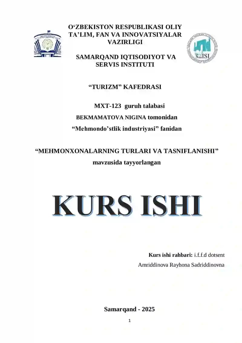 "MEHMONXONALARNING TURLARI VA TASNIFLANISHI"