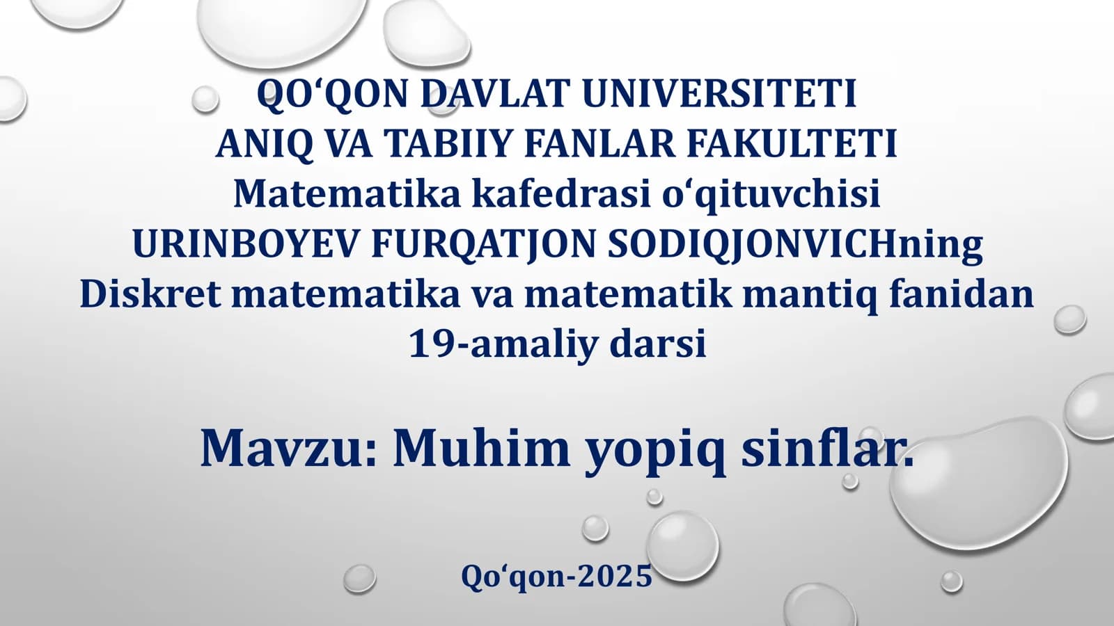 Muhim yopiq sinflar
