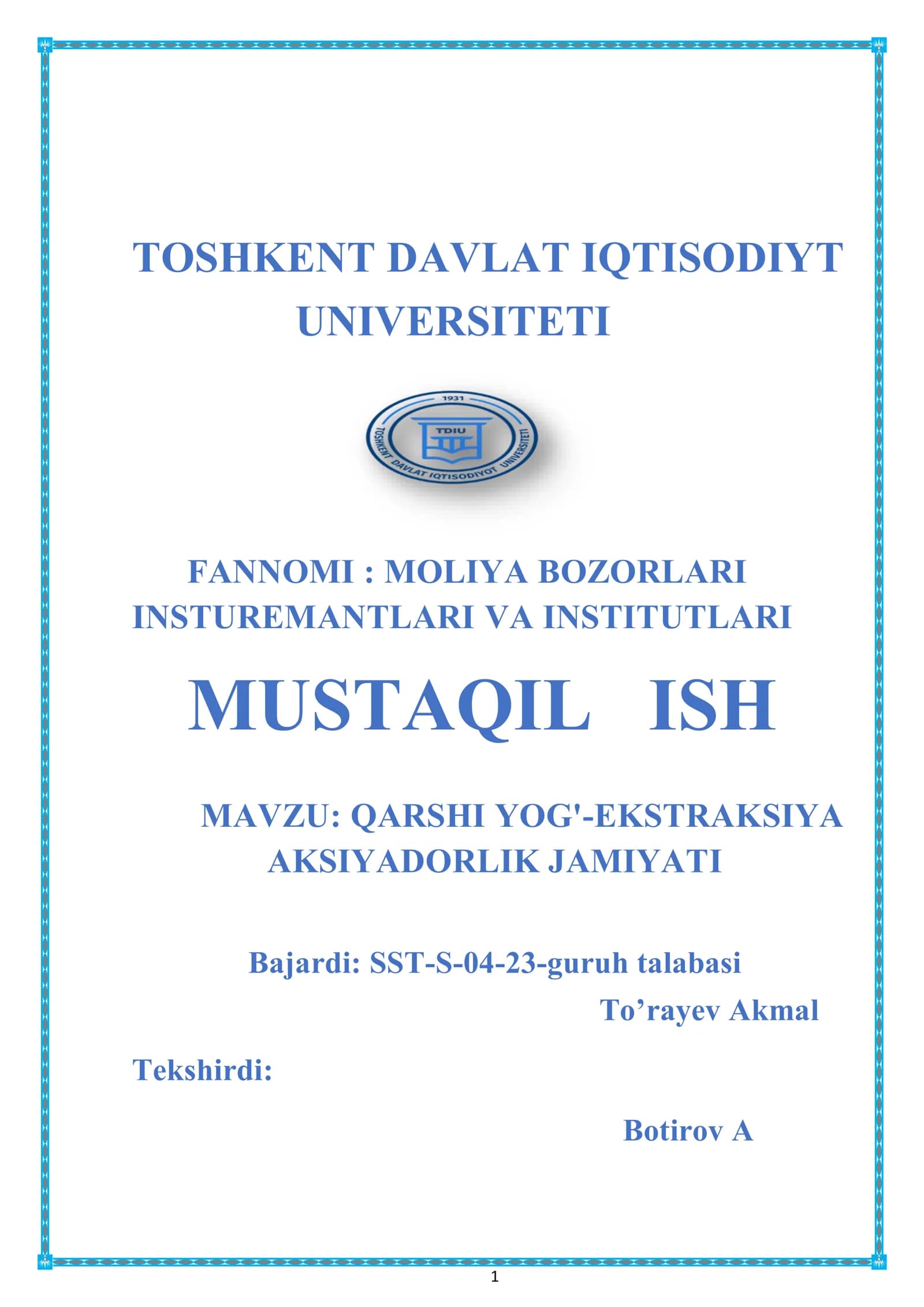 QARSHI YOG'-EKSTRAKSIYA AKSIYADORLIK JAMIYATI
