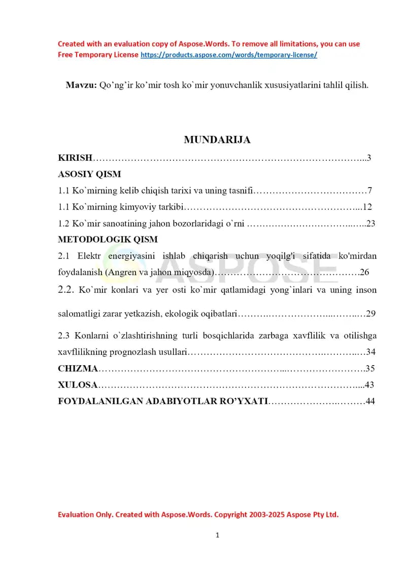 Qo’ng’ir ko’mir tosh ko`mir yonuvchanlik xususiyatlarini tahlil qilish.