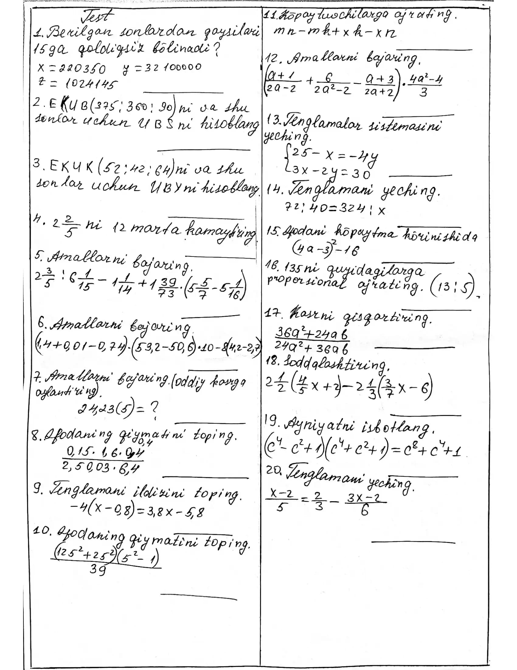 matematika test