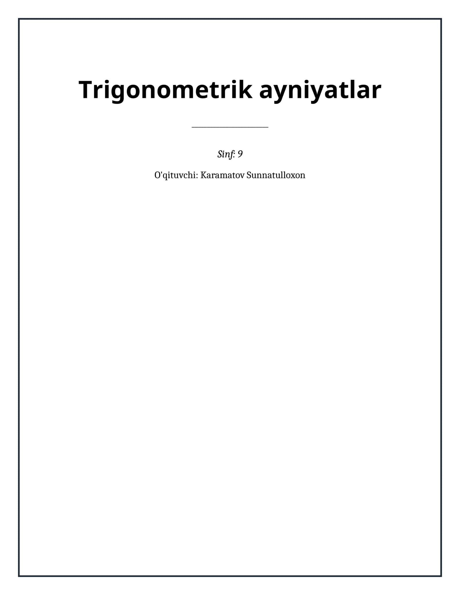Lesson on Trigonometrik ayniyatlar