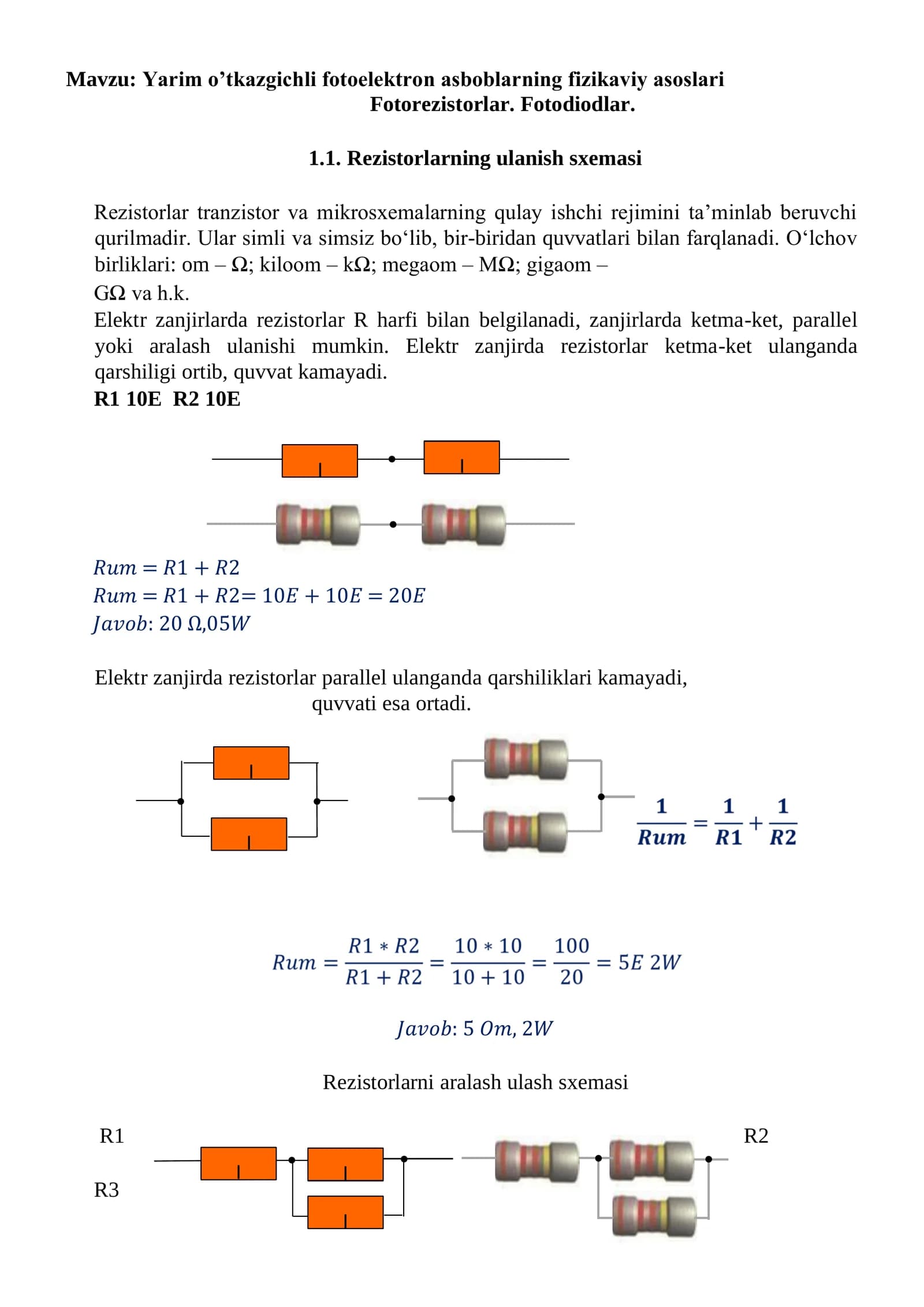 Yarim o’tkazgichli fotoelektron asboblarning fizikaviy asoslari