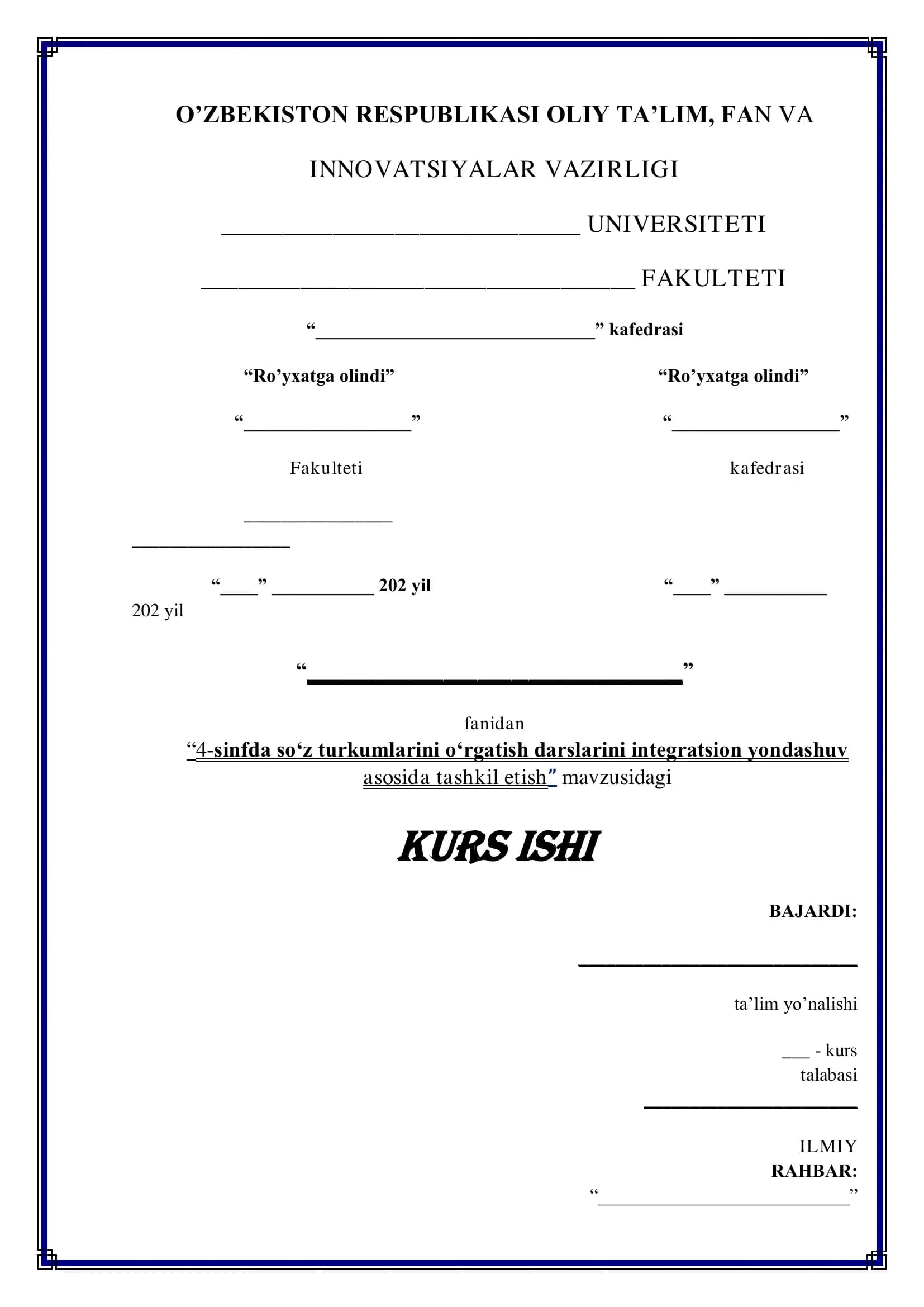 4-sinfda so‘z turkumlarini o‘rgatish darslarini integratsion yondashuv asosida tashkil etish