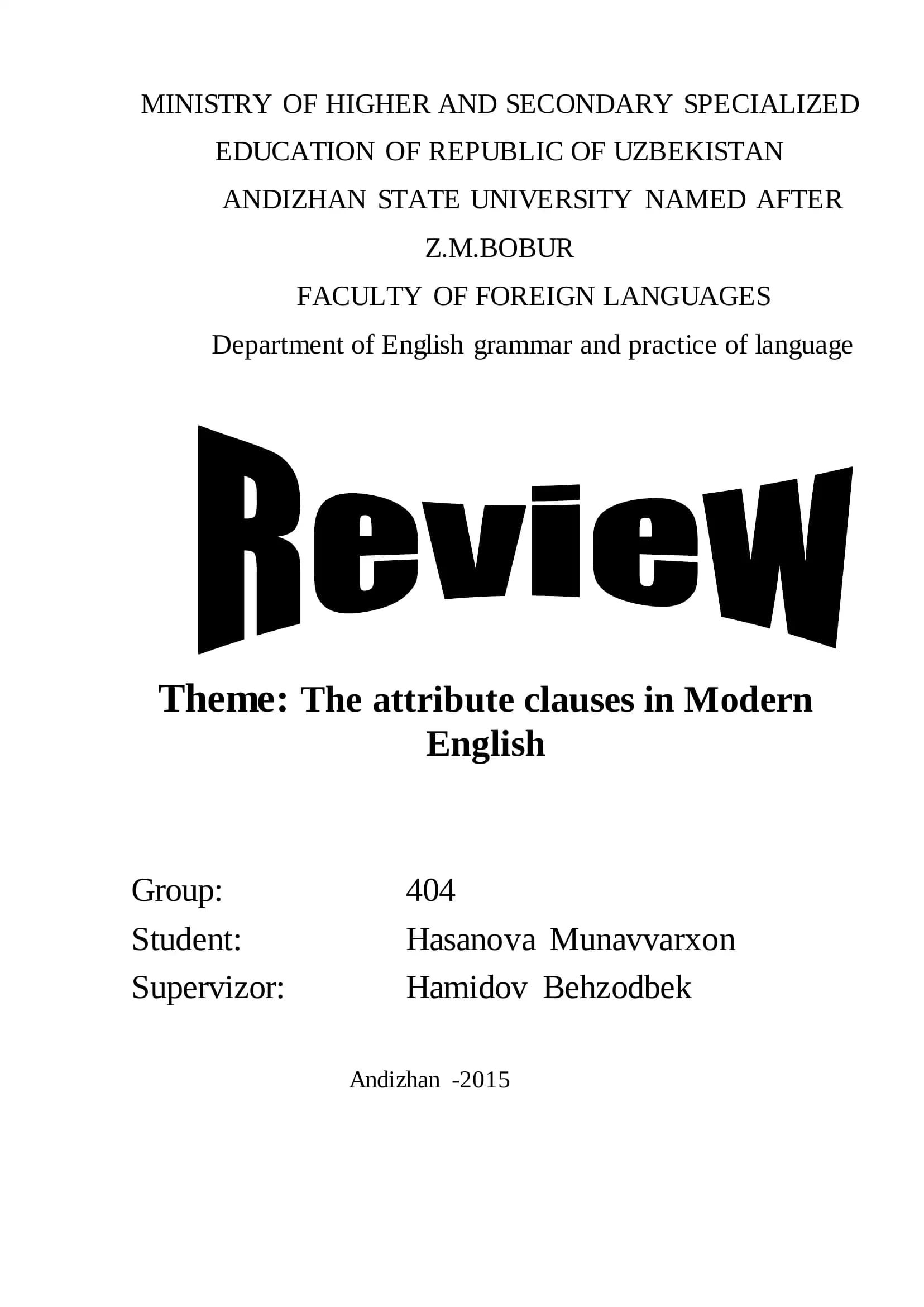 English Attribute Clauses in Modern English