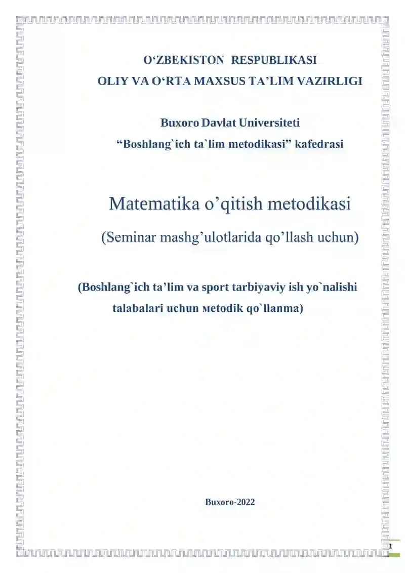 Matematika o’qitish metodikasi