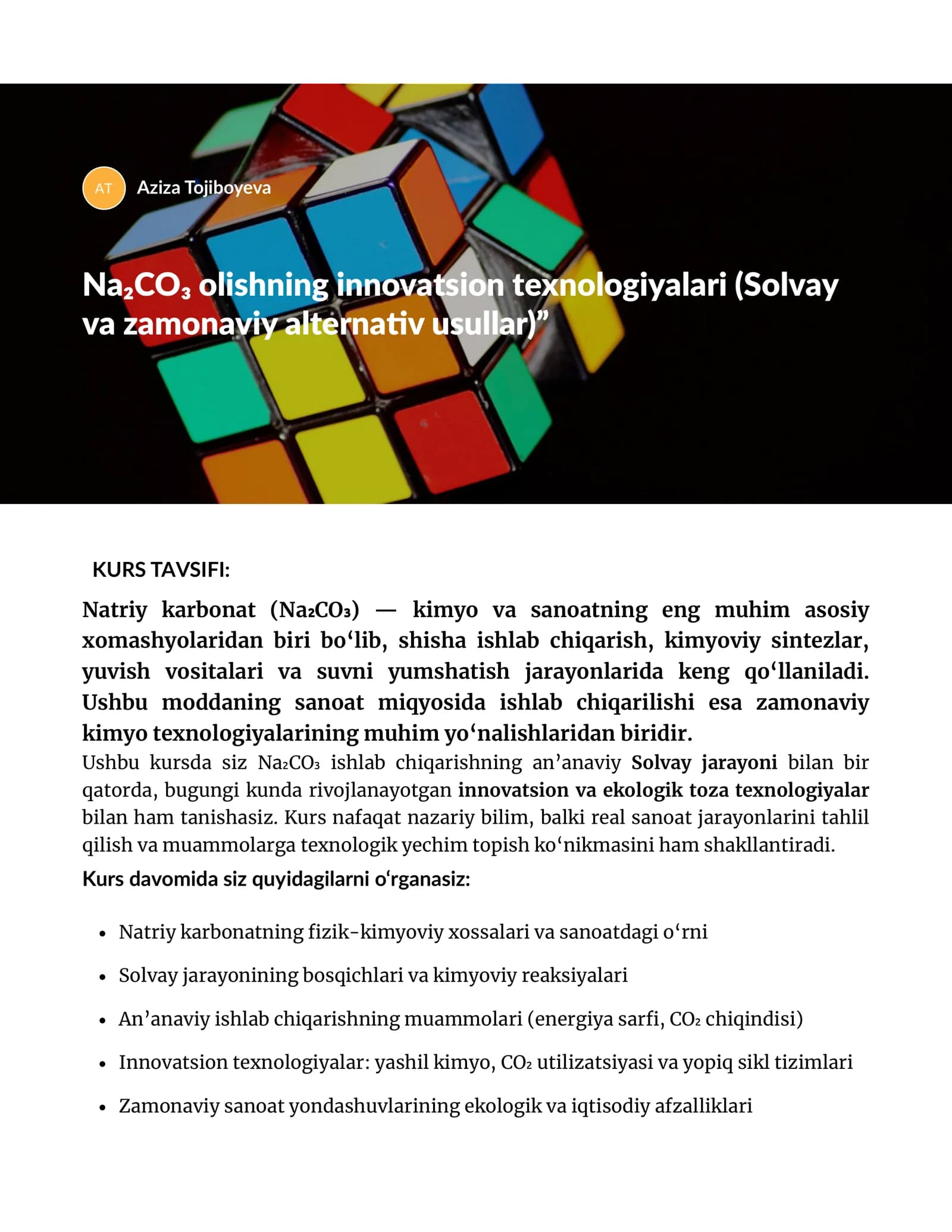 Natriy karbonat (Na₂CO₃) ishlab chiqarish texnologiyalari