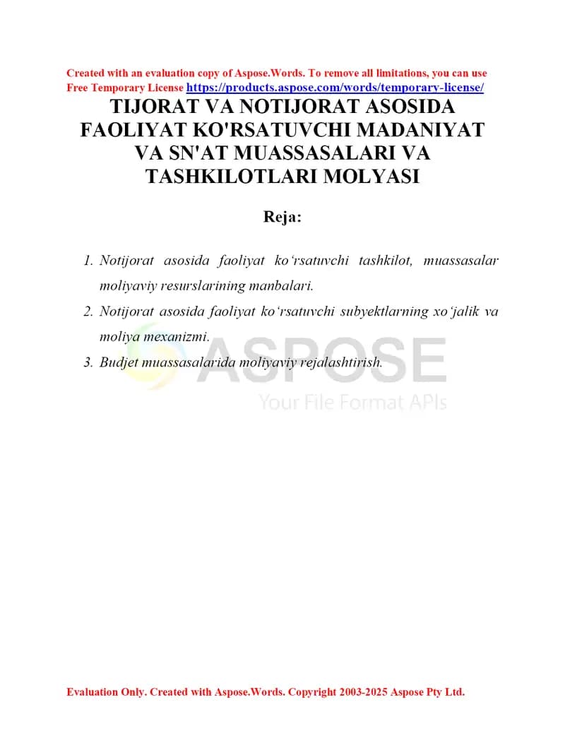 Tijorat va notijorat asosida faoliyat ko'rsatuvchi madaniyat