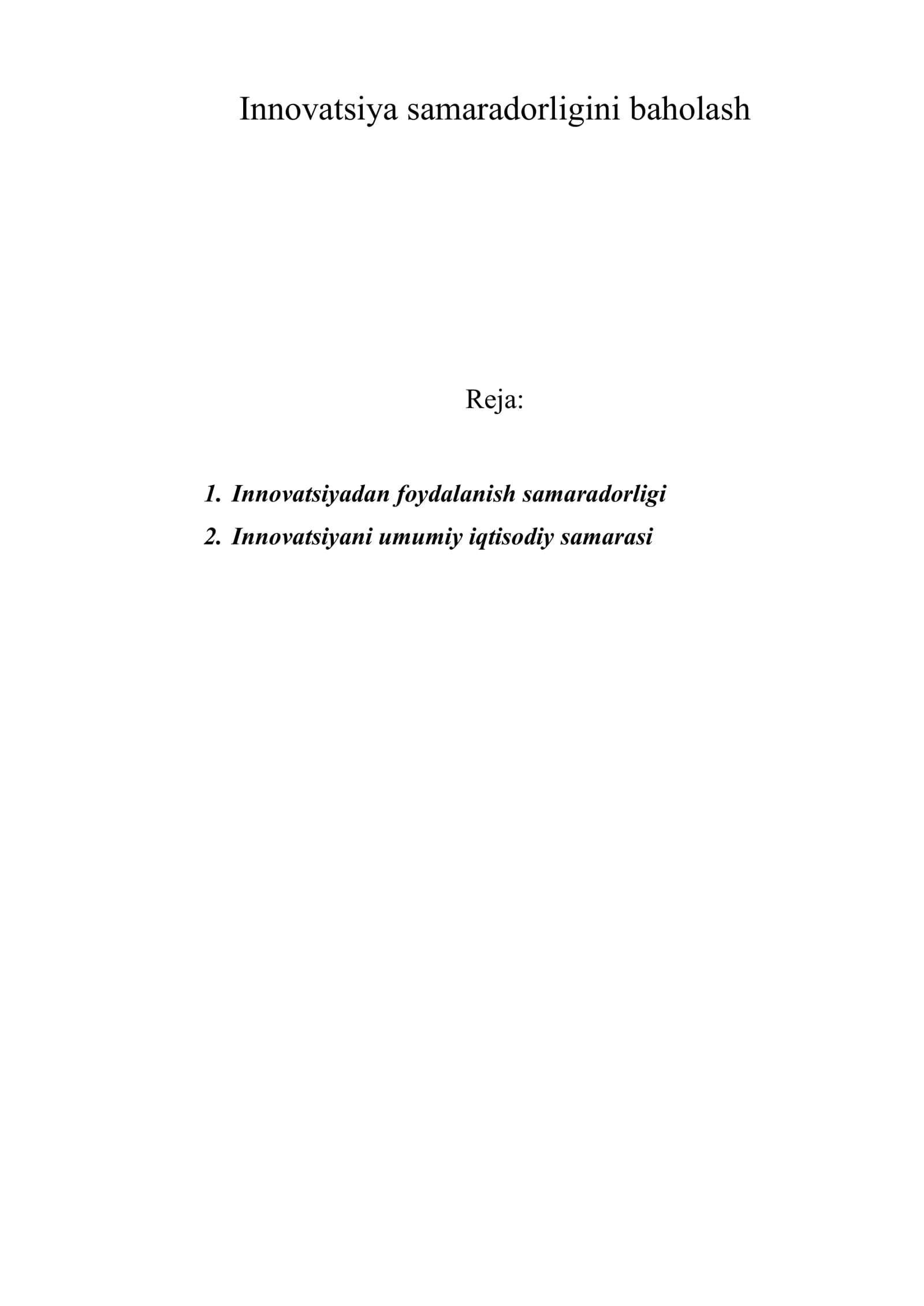 Innovatsiya samaradorligini baholash