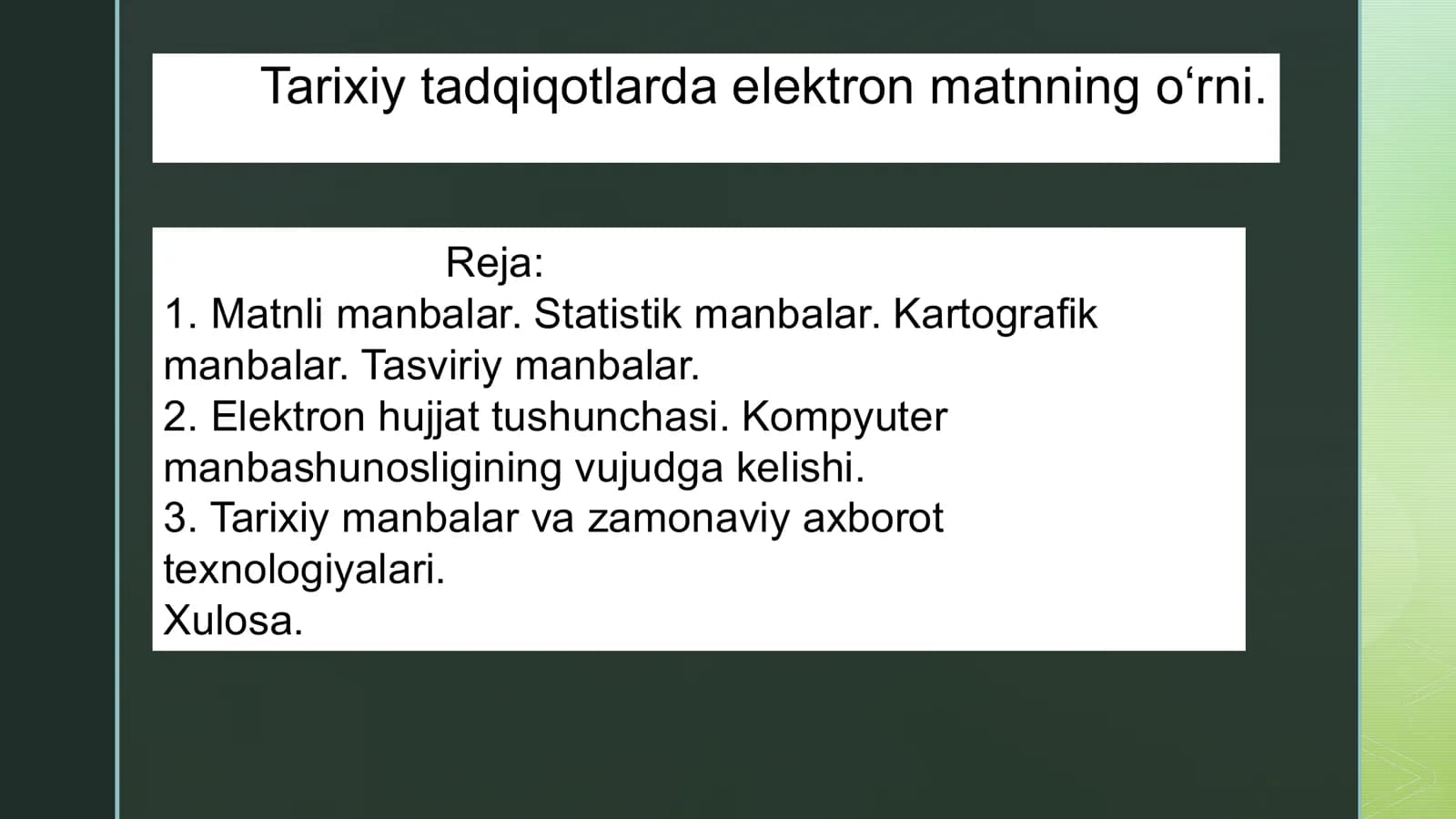 Tarixiy tadqiqotlarda elektron matnning oʻrni