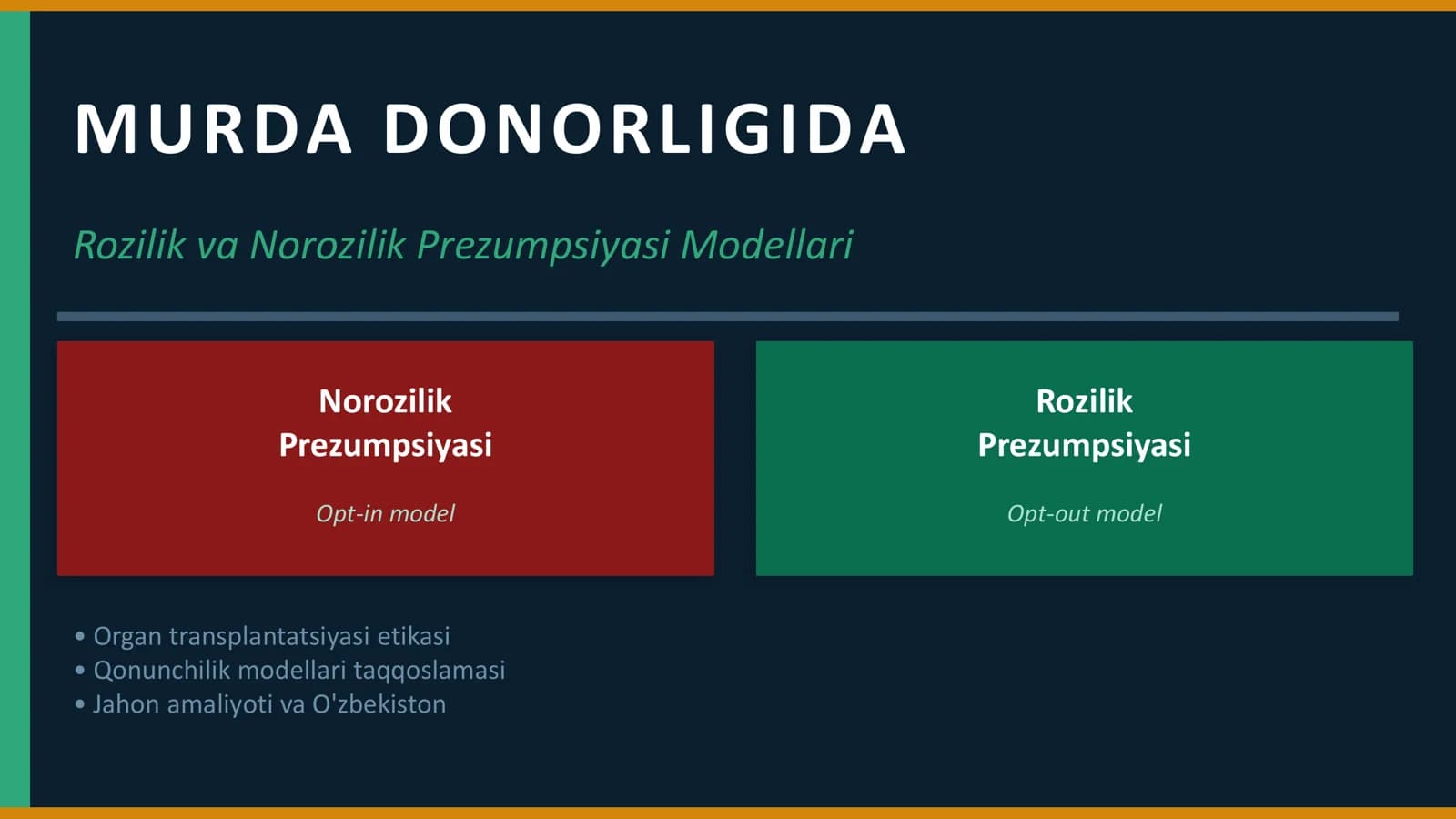 MURDA DONORLIGIDA Rozilik va Norozilik Prezumpsiyasi Modellari