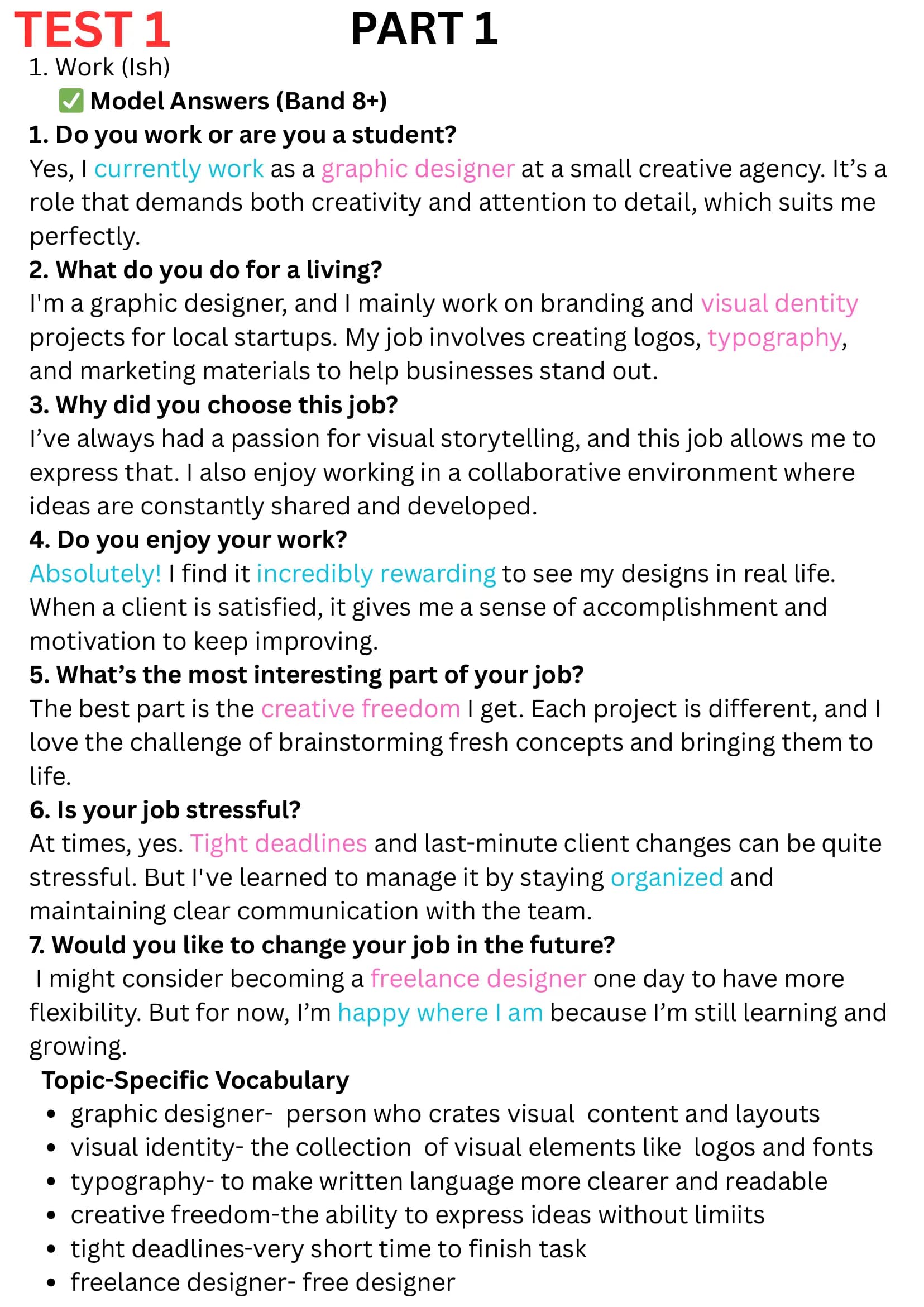 Top 30 common IELTS speaking questions FULL PART