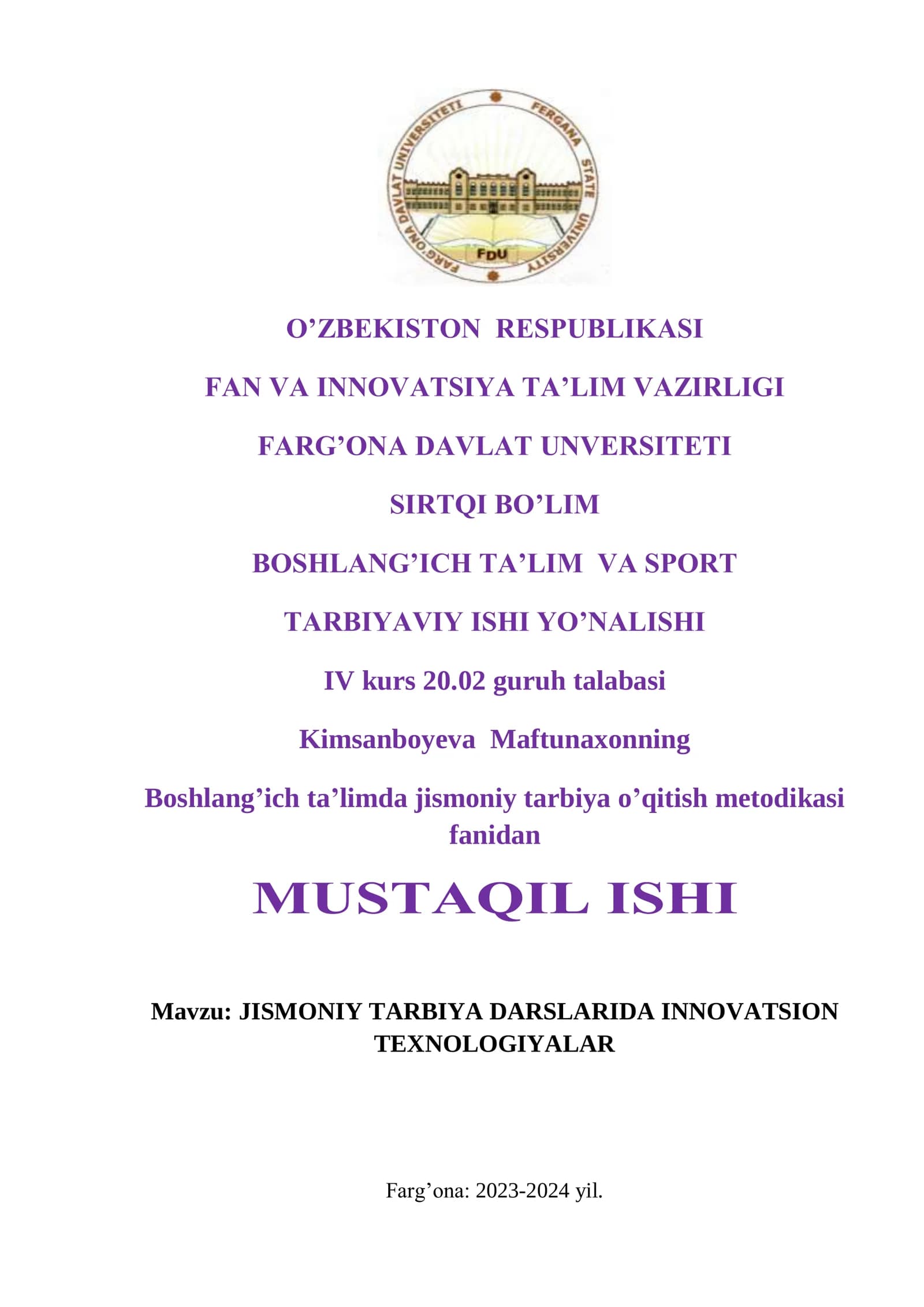 JISMONIY TARBIYA DARSLARIDA INNOVATSION TEXNOLOGIYALAR