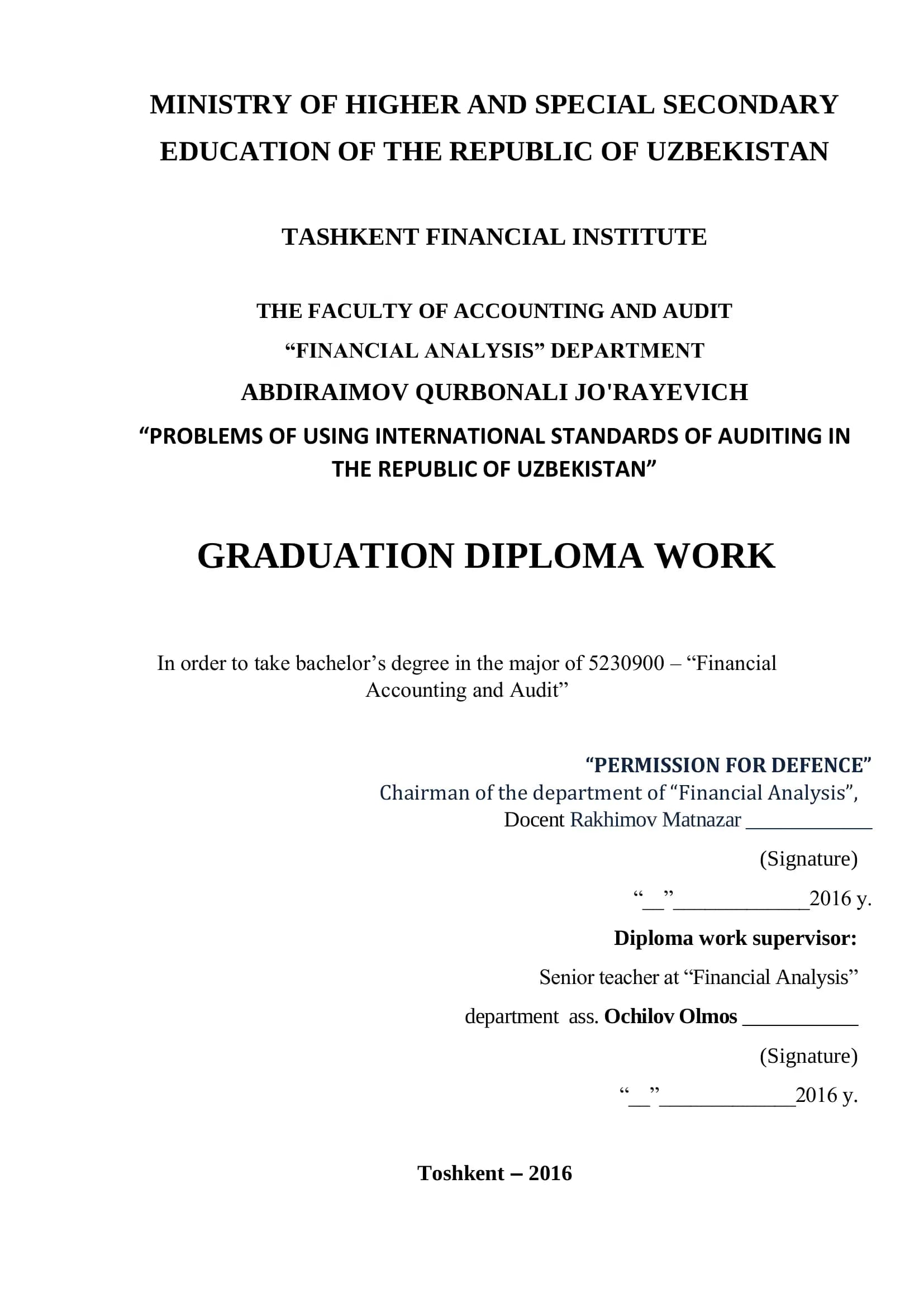 Problems of Using International Standards of Auditing in the Republic of Uzbekistan