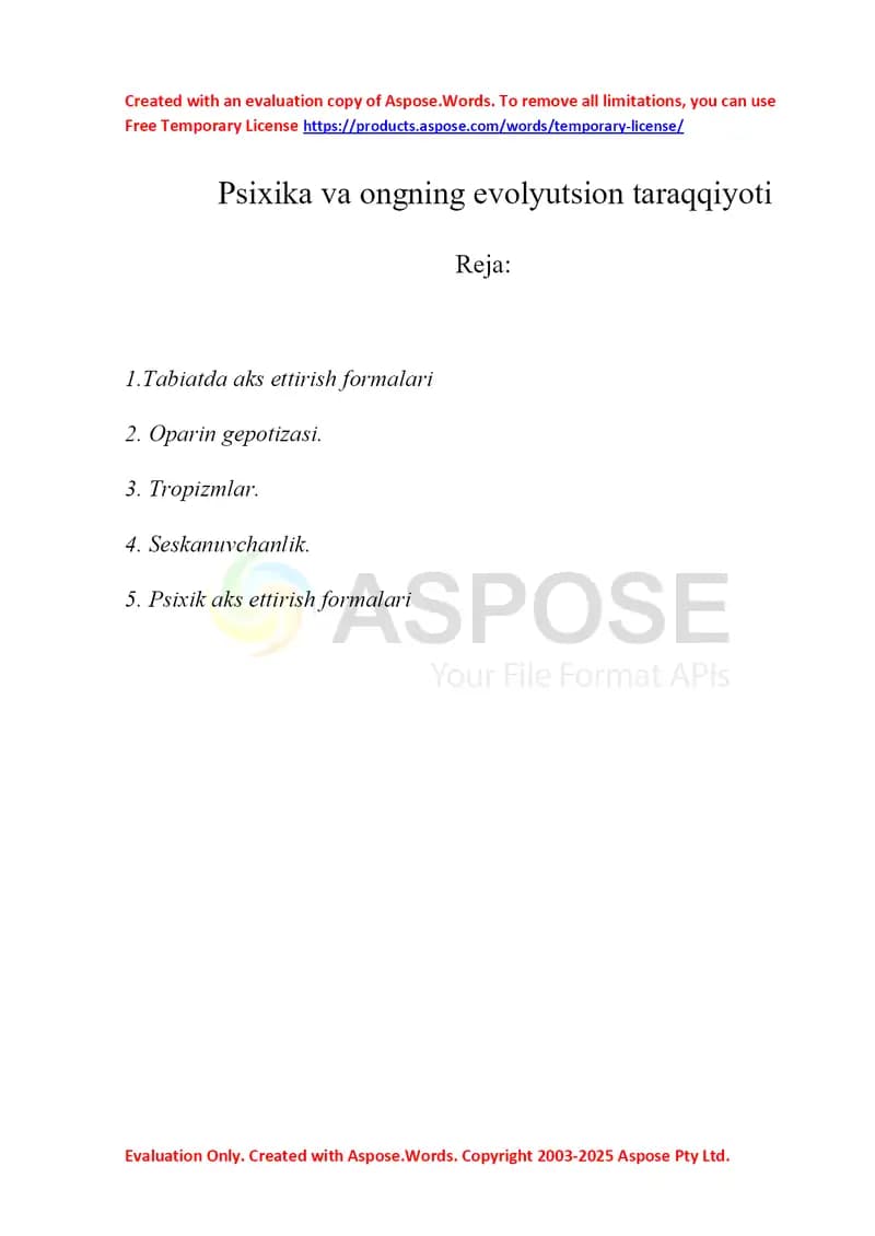 psixika va ong evolutsiyasi