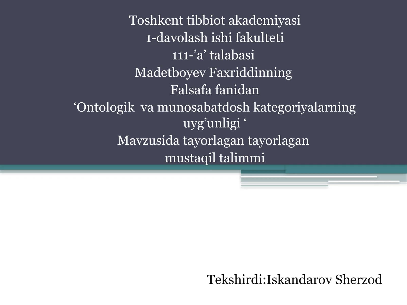 Ontologiya fanidan koduvchi tayyorgarlik