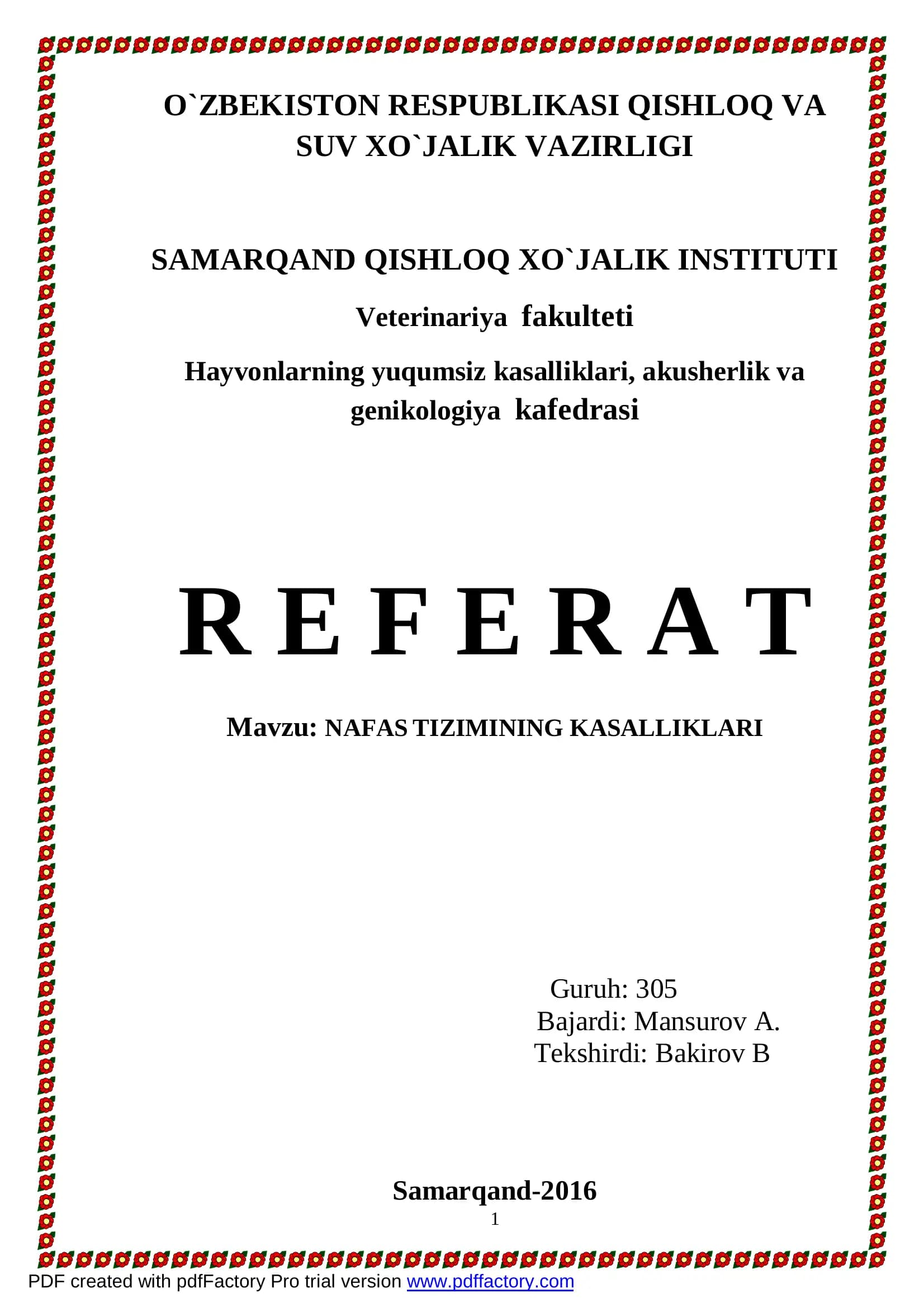 NAFAS TIZIMINING KASALLIKLARI