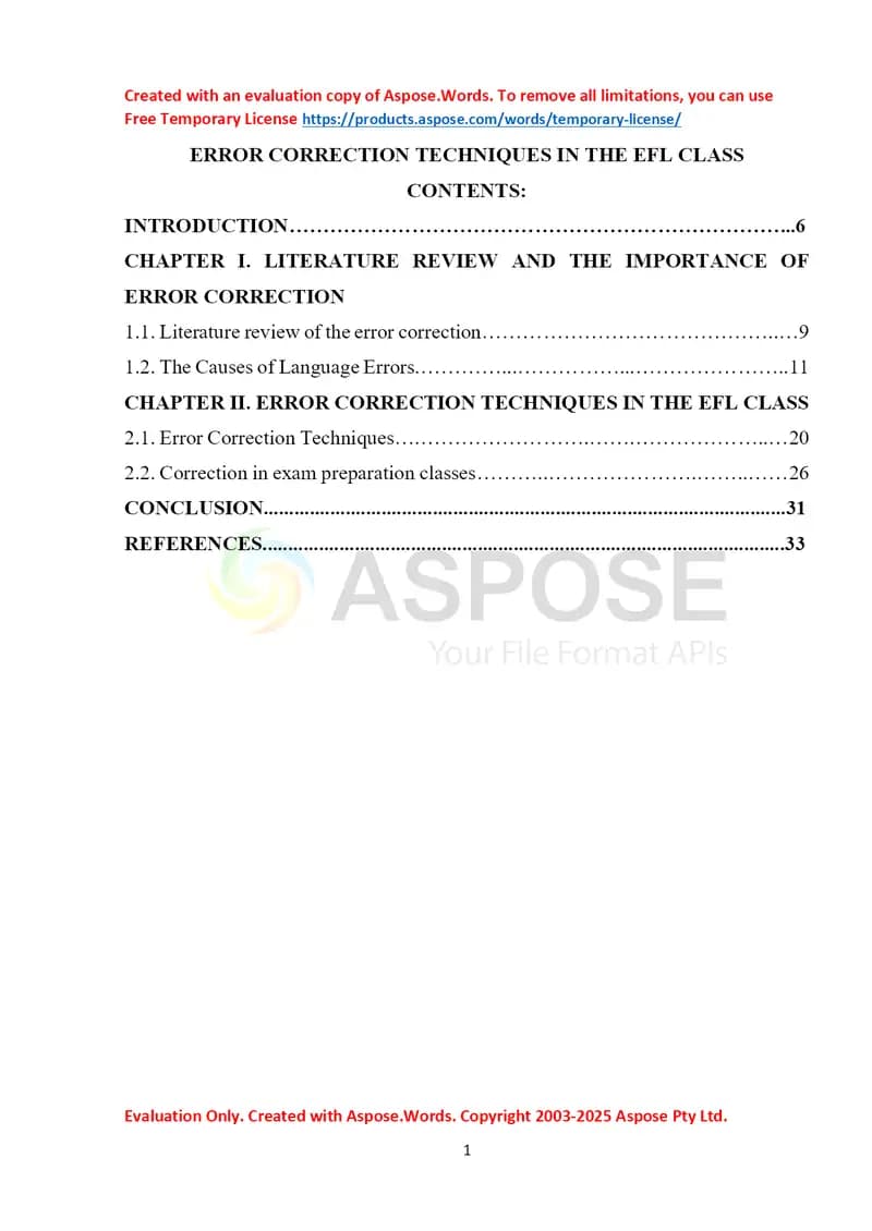 Error Correction Techniques in the EFL Class