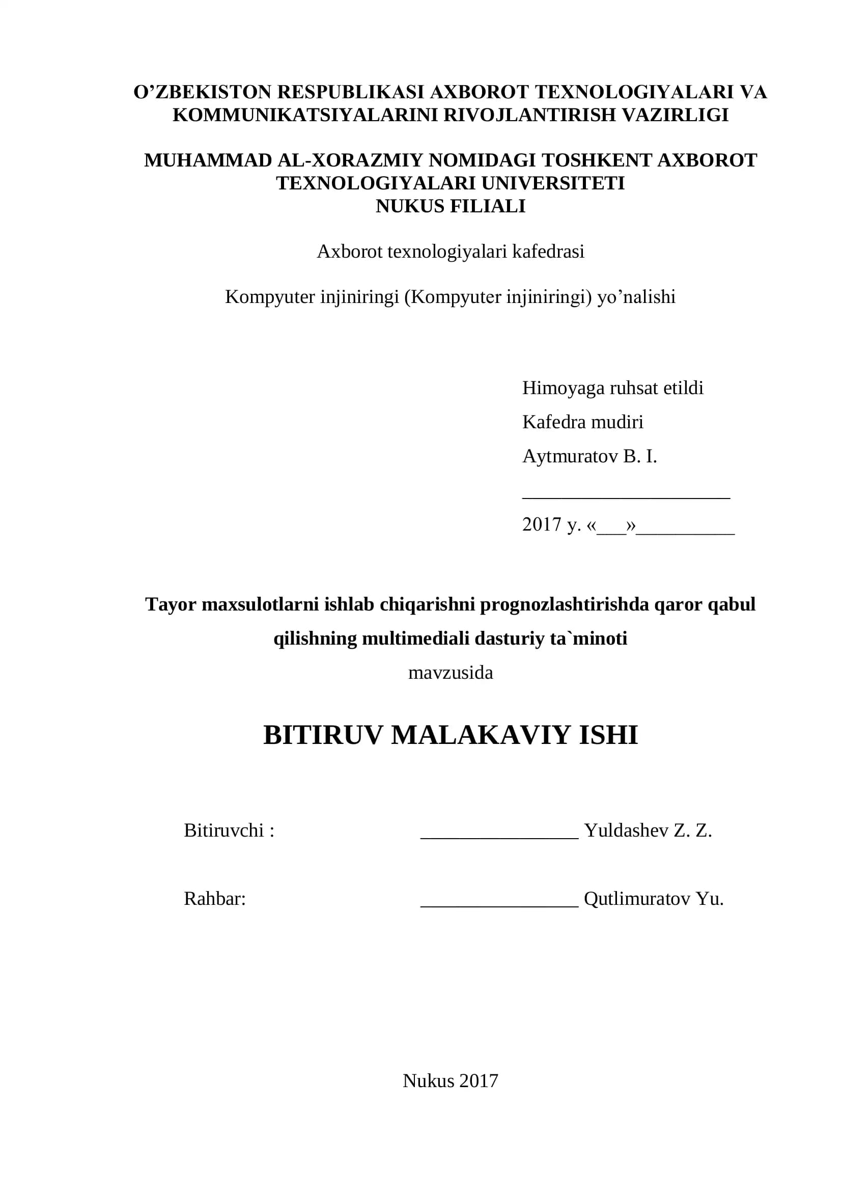 Tayor maxsulotlarni ishlab chiqarishni prognozlashtirishda qaror qabul qilishning multimediali dasturiy ta`minoti