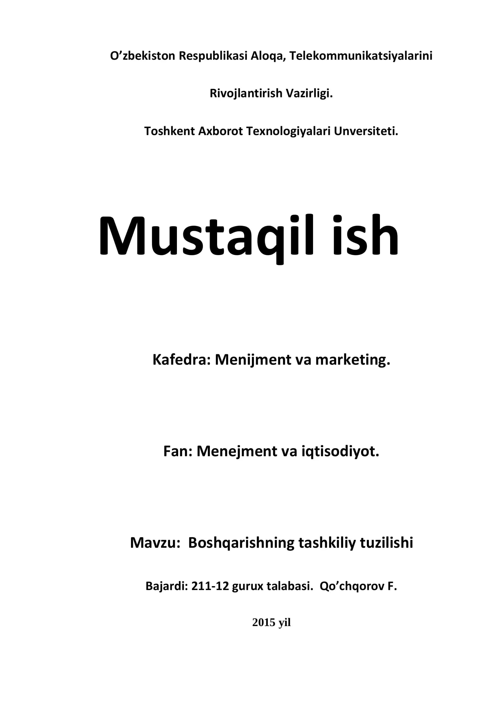 Boshqarishning tashkiliy tuzilishi