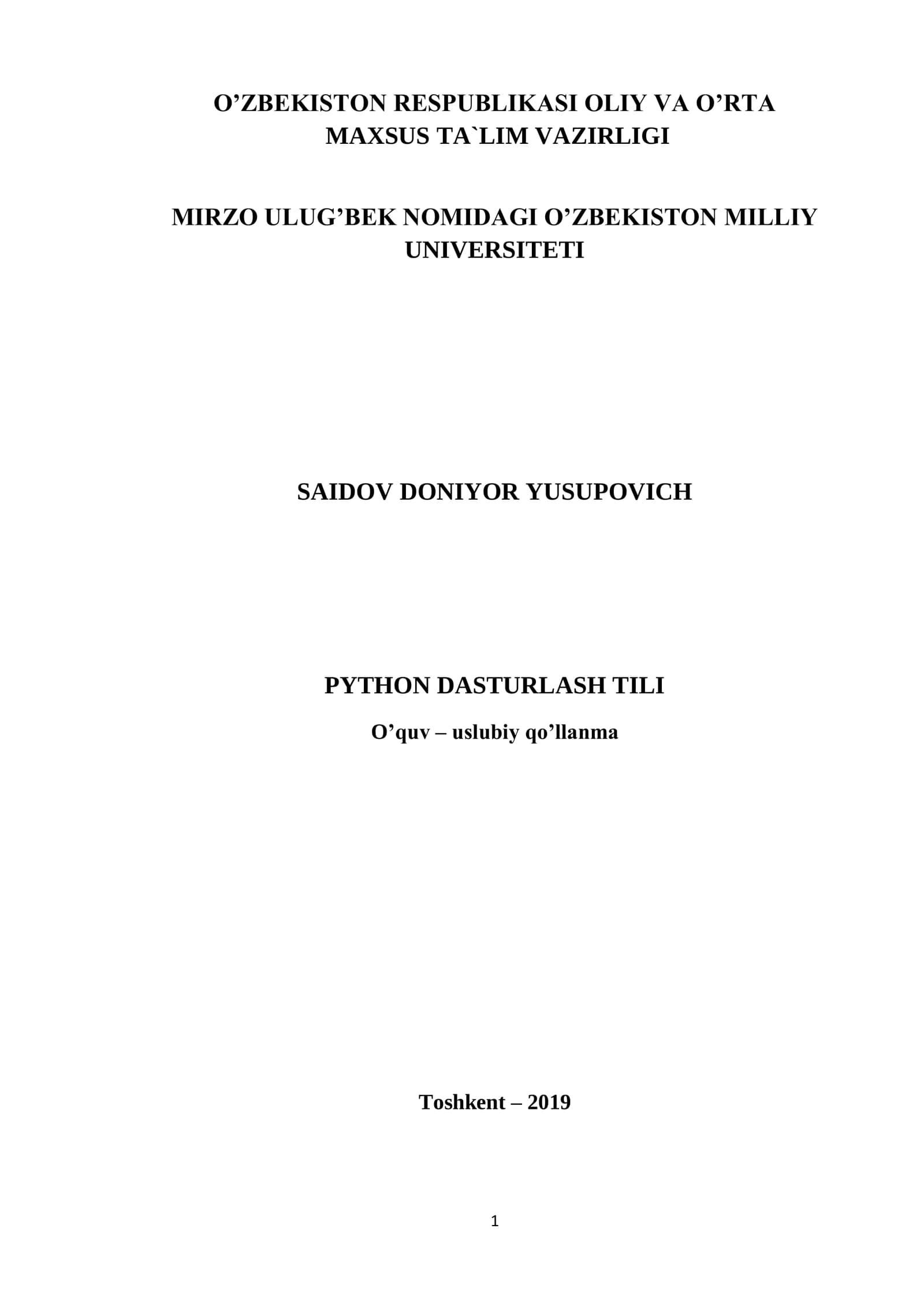 PYTHON DASTURLASH TILI O’quv – uslubiy qo’llanma