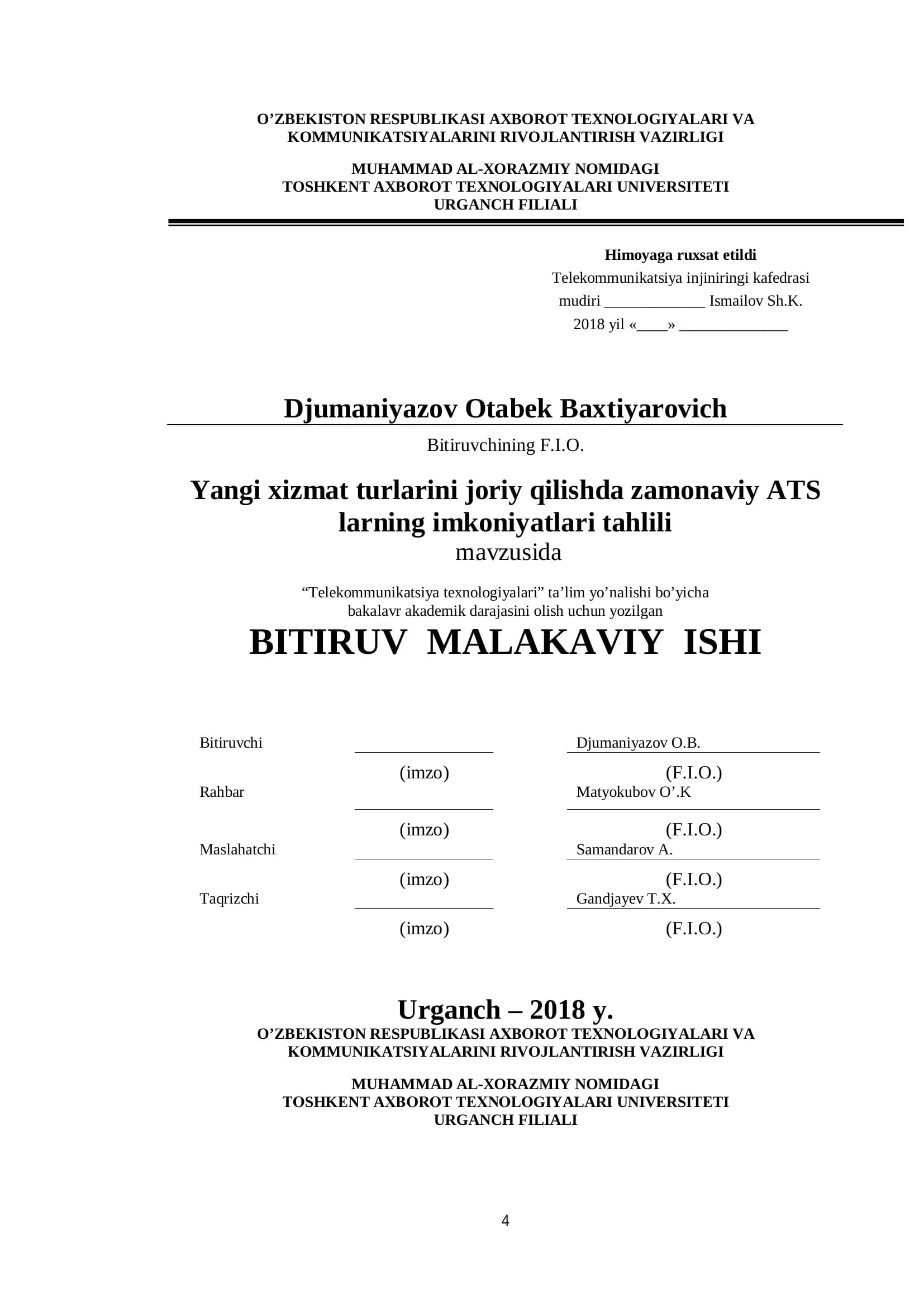 Yangi xizmat turlarini joriy qilishda zamonaviy ATS larning imkoniyatlari tahlili