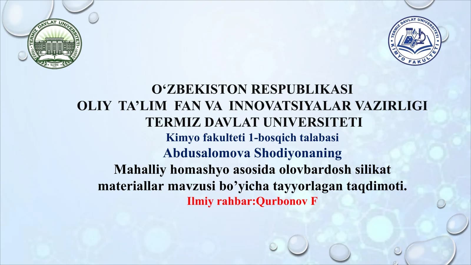 Mahalliy homashyo asosida olovbardosh silikat materiallar