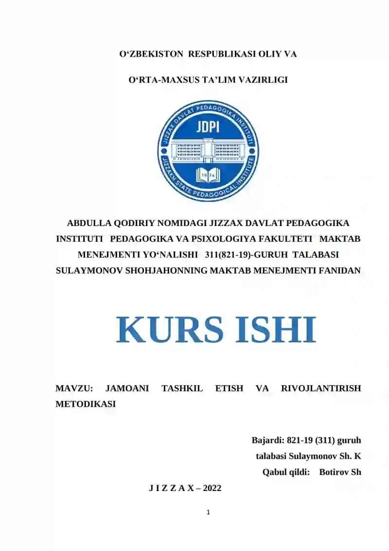 Jamoani tashkil etish va rivojlantirish metodikasi