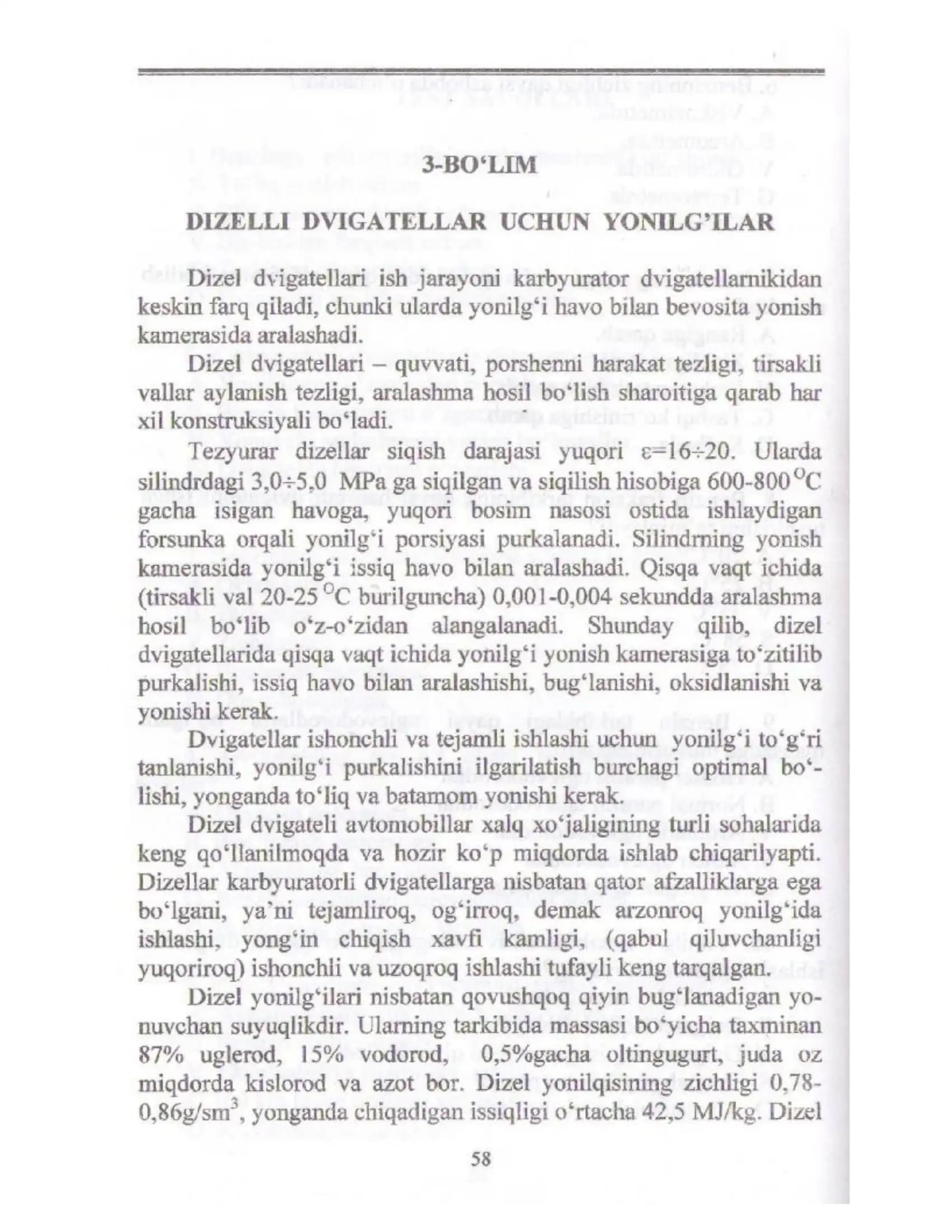 Dizel dvigatellari uchun yonilg'ilar