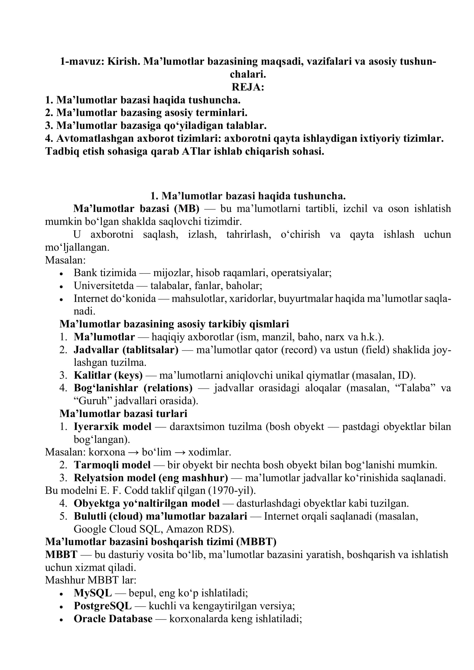 Ma’lumotlar bazasi