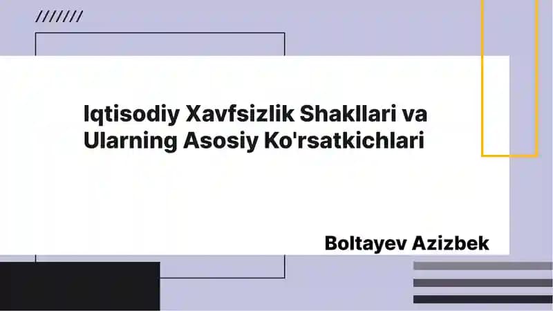 Iqtisodiy Xavfsizlik Shakllari va Ularning Asosiy Ko'rsatkichlari