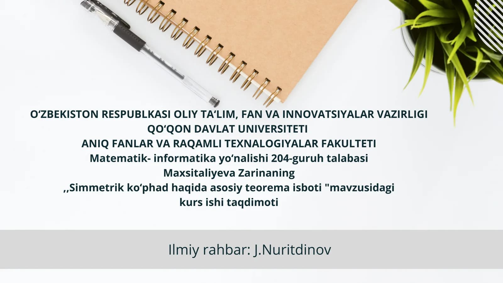 simmetrik ko‘phadlar haqida asosiy teorema isboti
