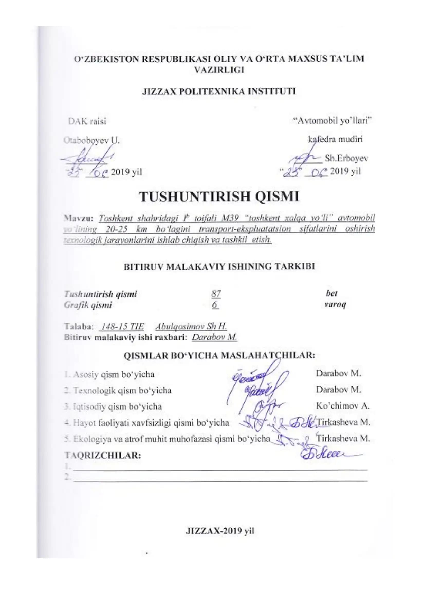 Ib toifali M39 “Toshkent xalqa yo‘li” avtomobil yo‘lining 20-25 km bo‘lagi