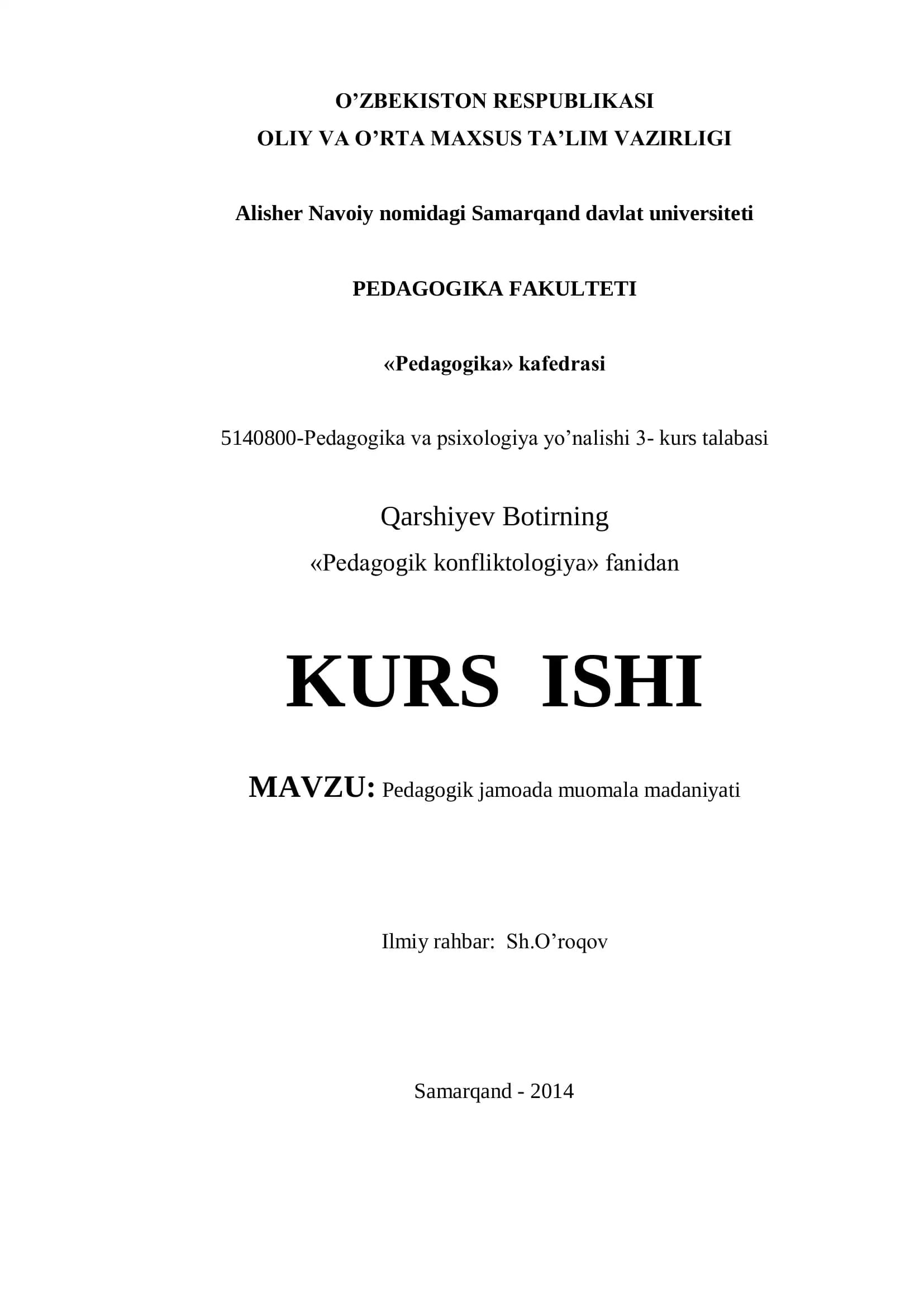 Pedagogik jamoada muomala madaniyati
