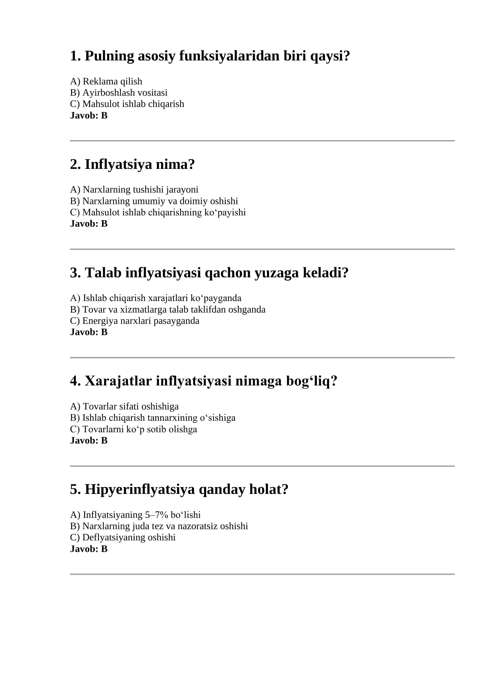 Inflyatsiya va moliya savdosi