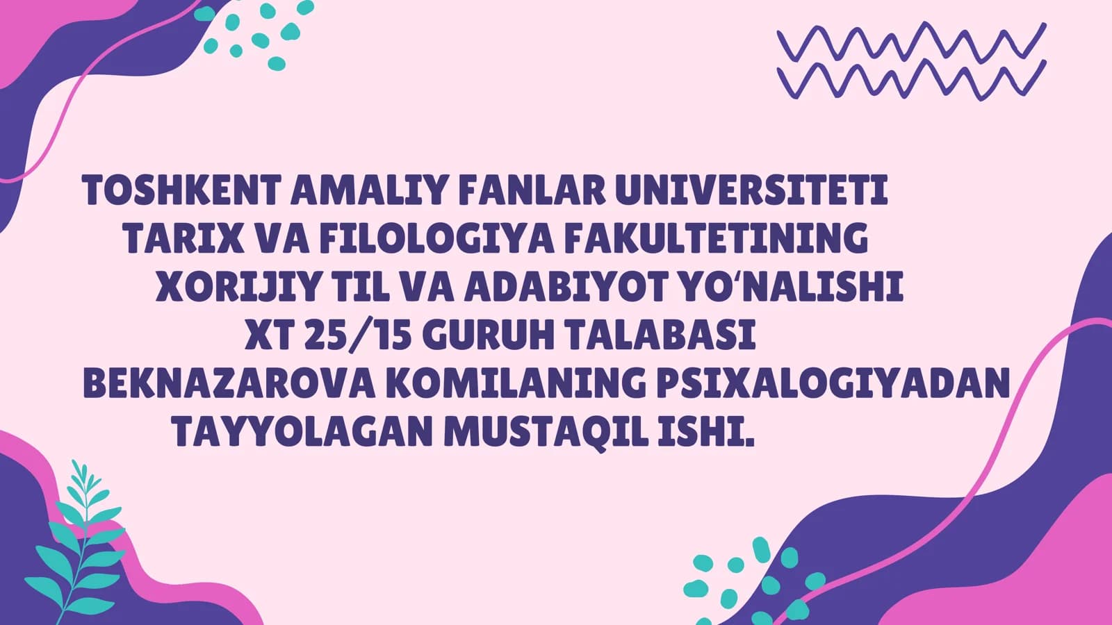 Xorijiy TIl va Adabiyot yo'nalishi psixologiyadan tayyorgarlik