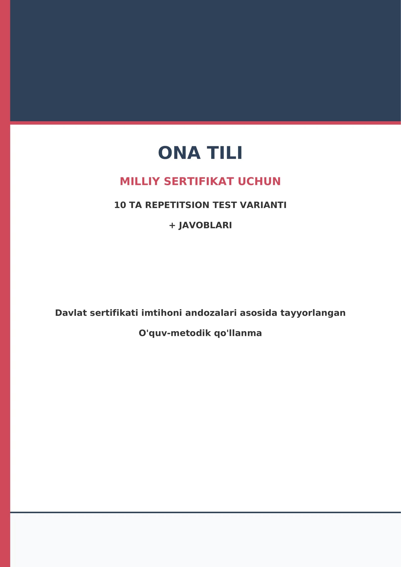 Ona tili — Milliy sertifikat uchun 10 ta repetitsion test varianti + javoblari