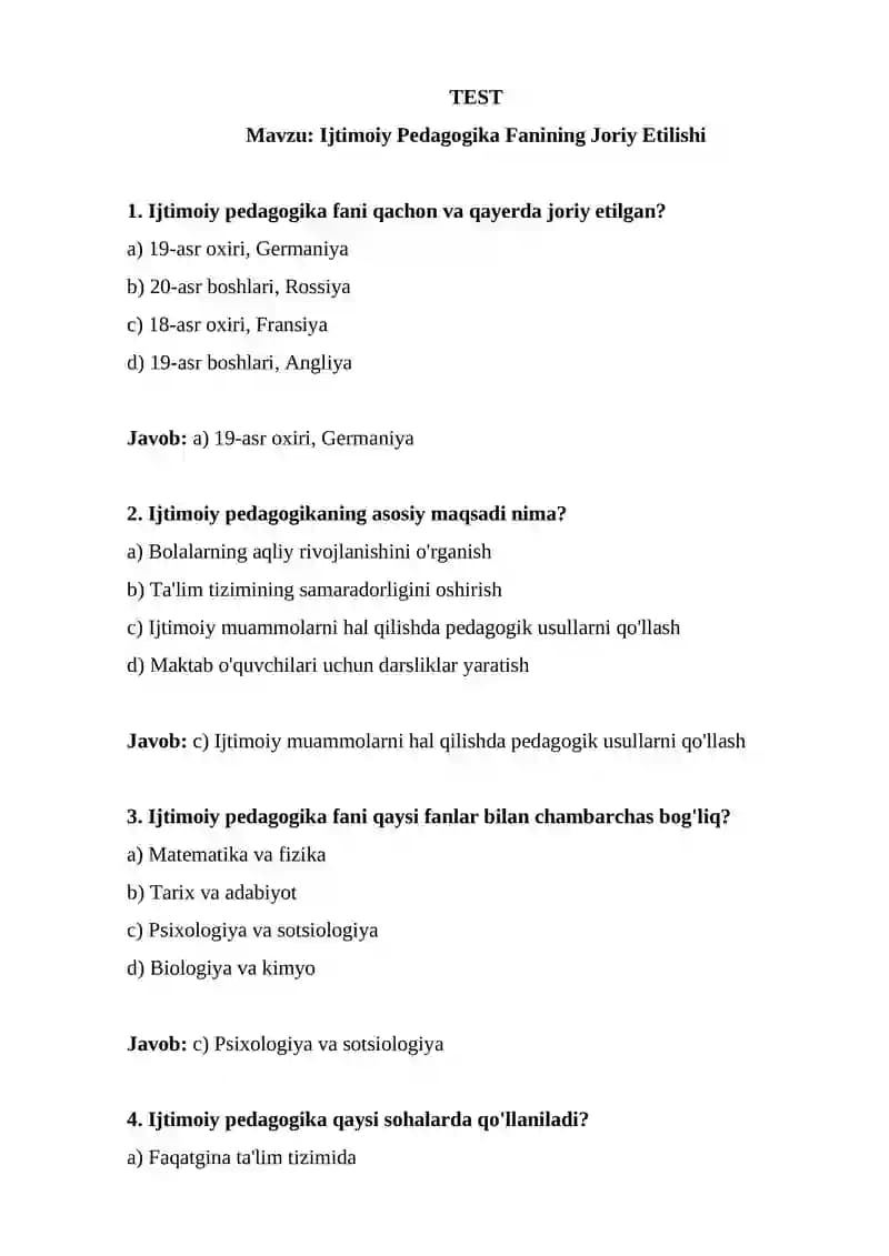 Ijtimoiy Pedagogika Fanining Joriy Etilishi
