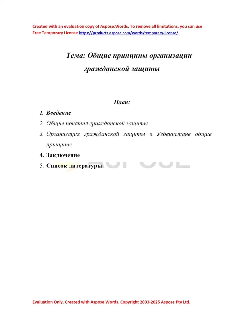 Общие принципы организации гражданской защиты реферат